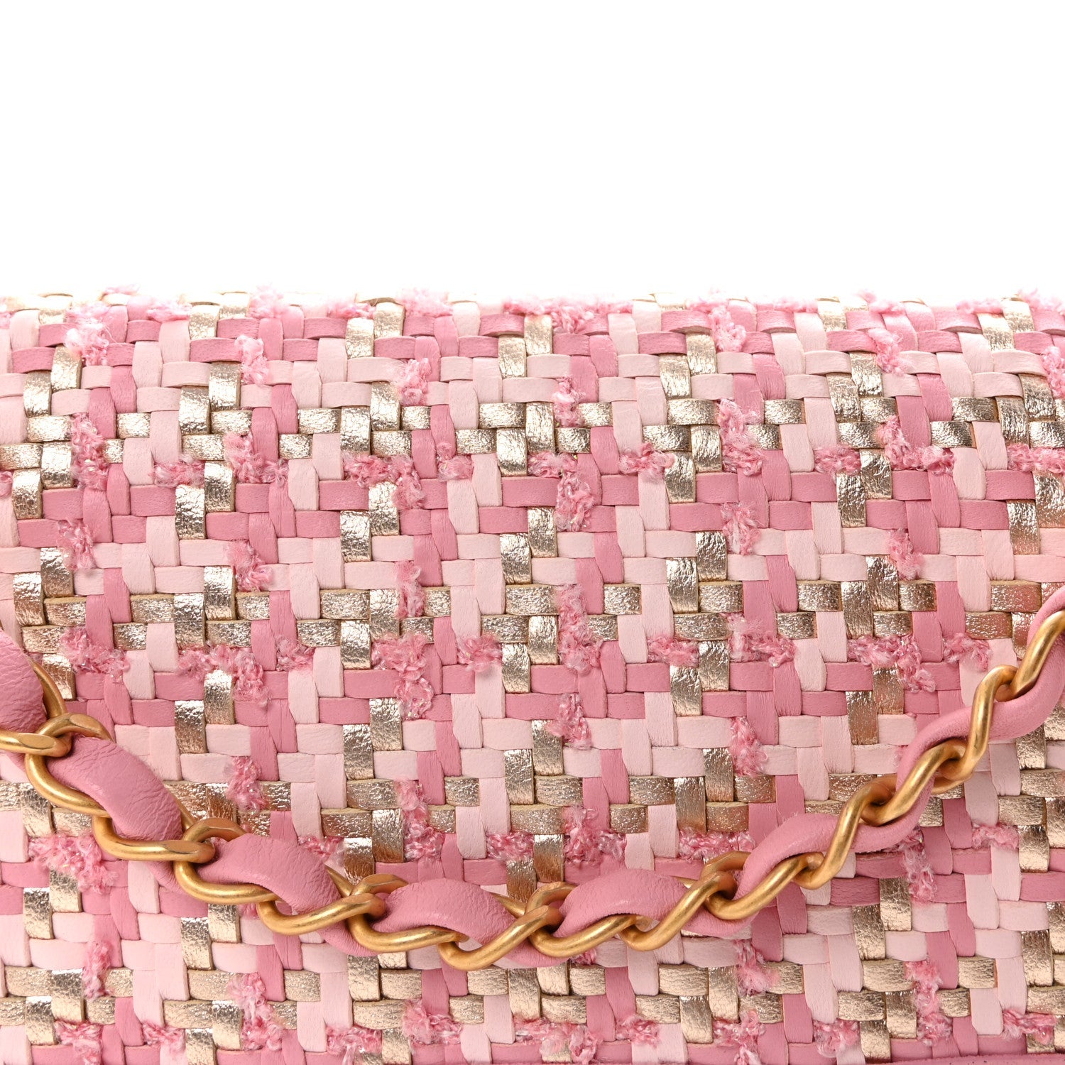 Metallic Lambskin Viscose Woven Flap Pink Gold