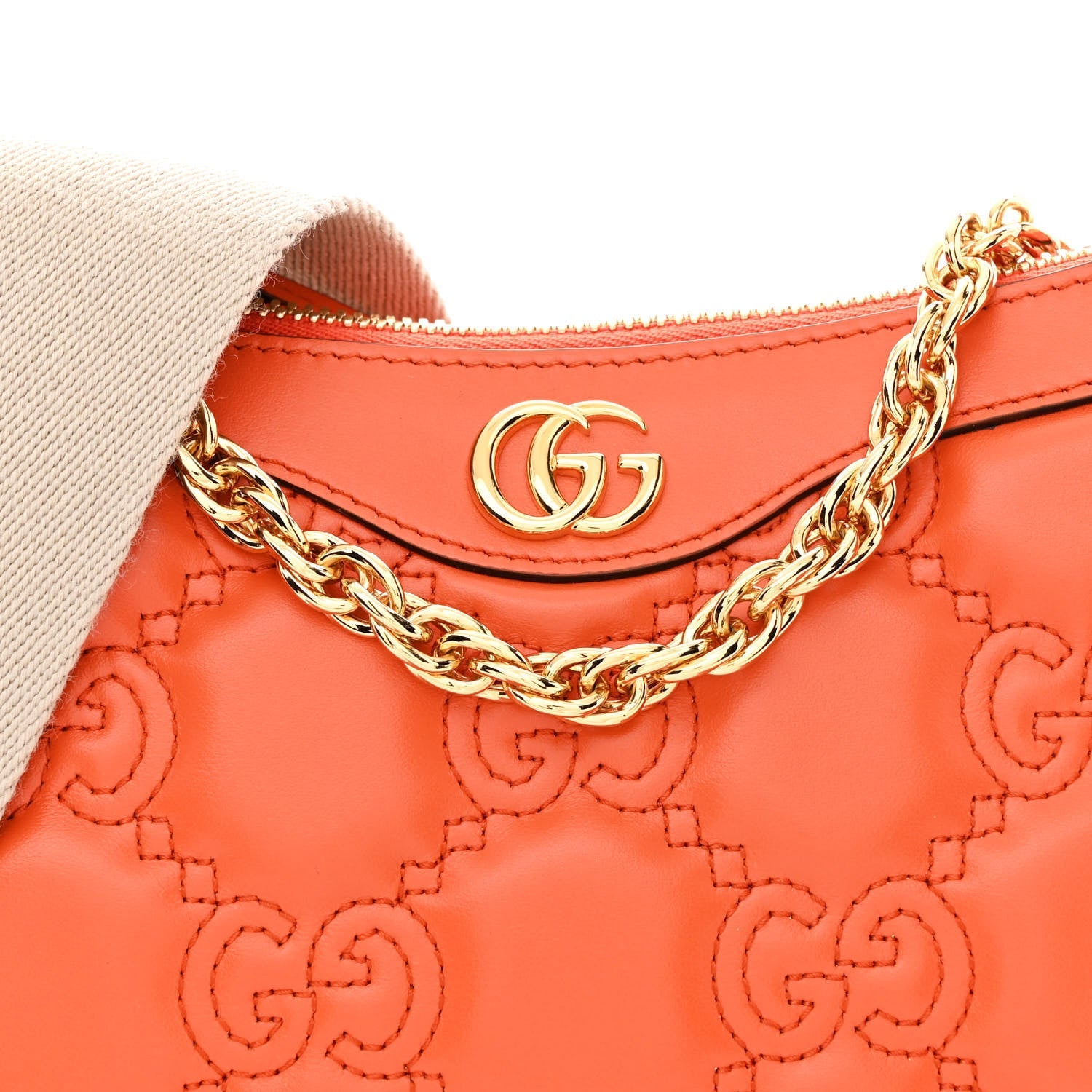 Calfskin GG Matelasse Chain Handbag Deep Orange Natural