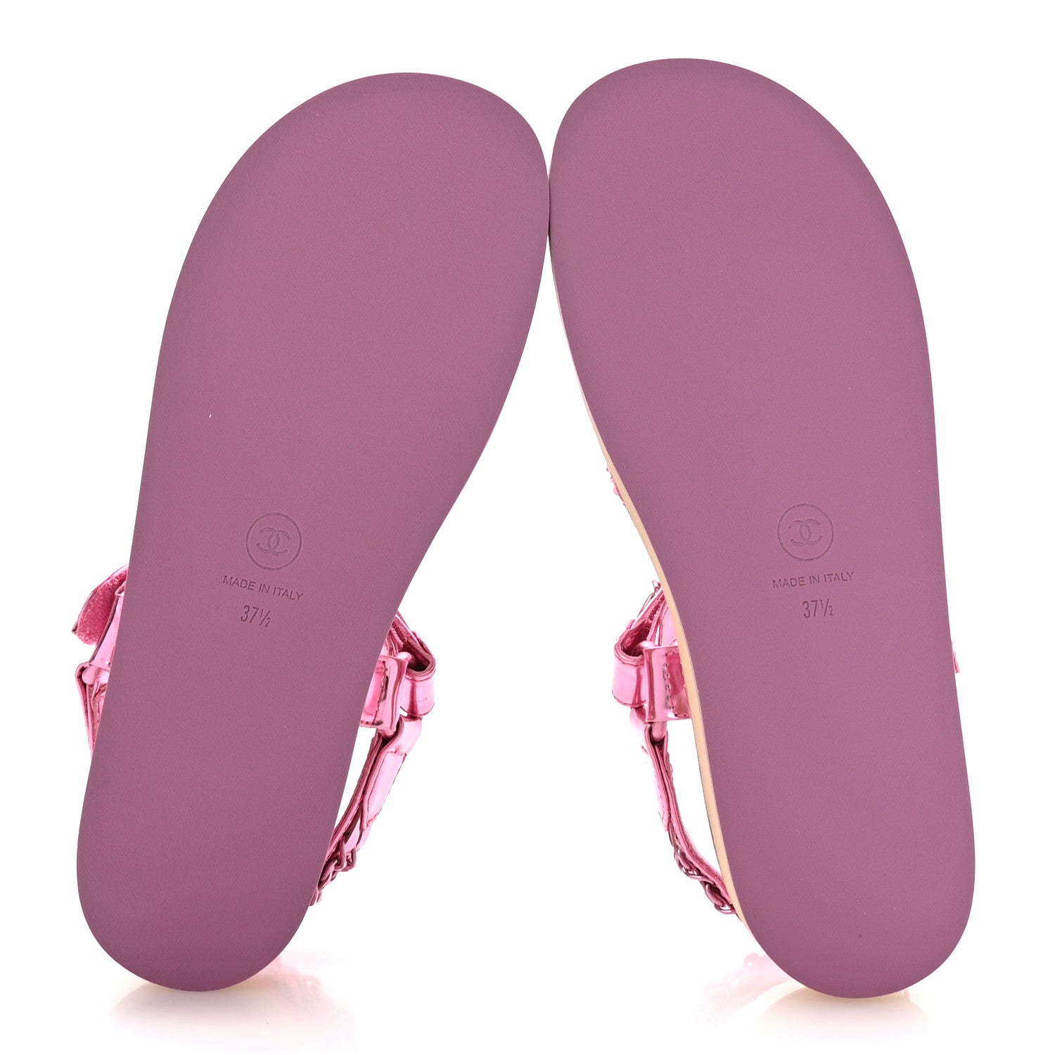 Metallic Laminated Goatskin Chain Flat Sandals 37.5 Pink