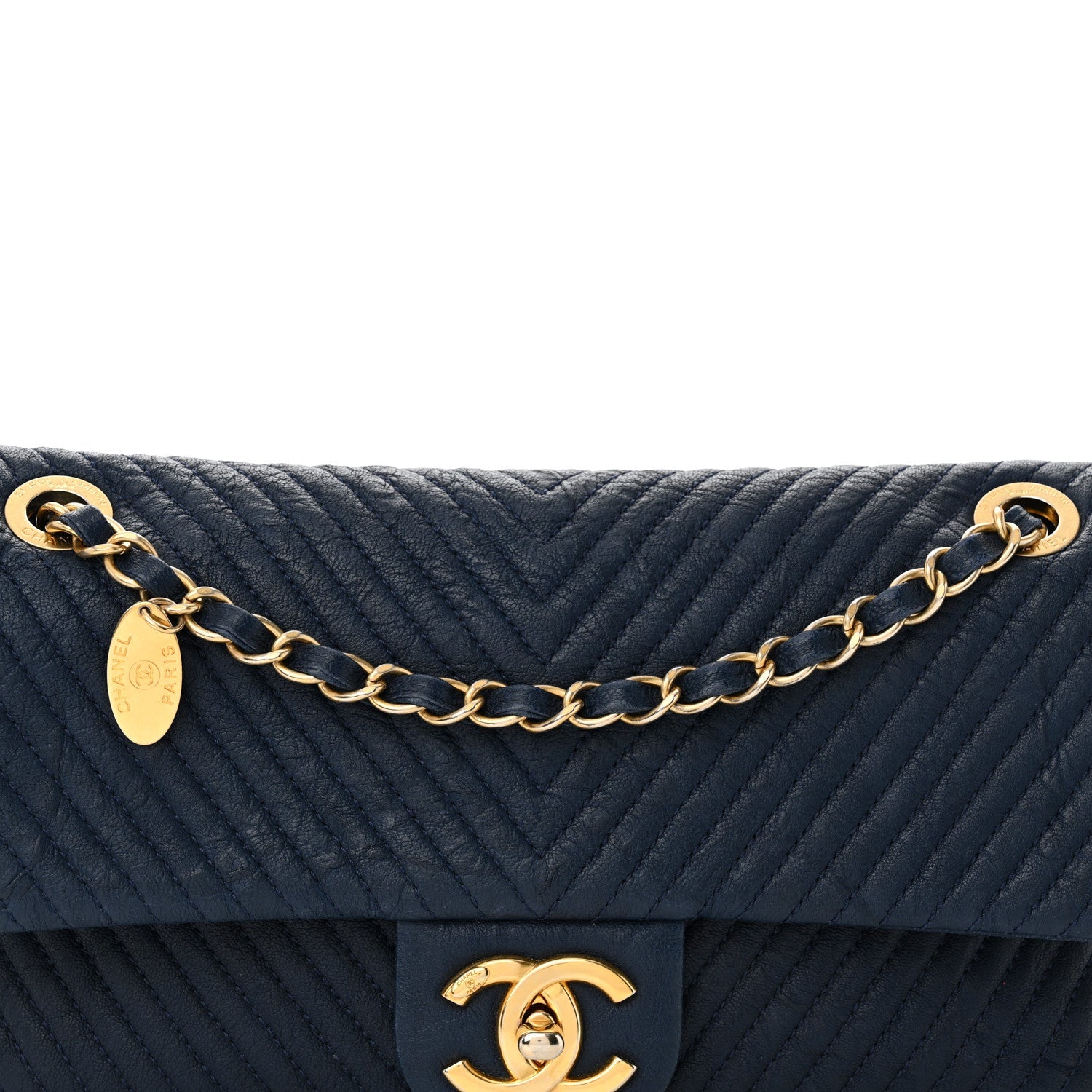 Calfskin Surpique Chevron Medium Flap Navy