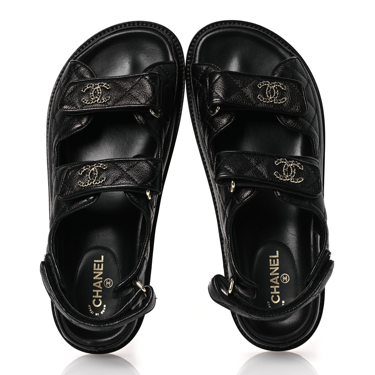 Grained Calfskin Velcro Dad Sandals 37.5 Black