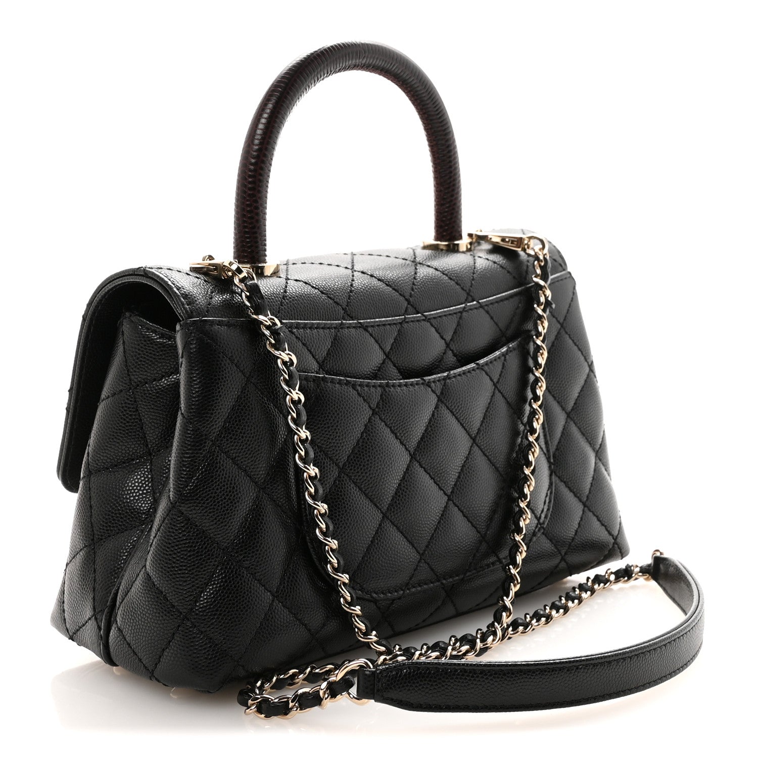 Caviar Lizard Embossed Quilted Mini Coco Handle Flap Black
