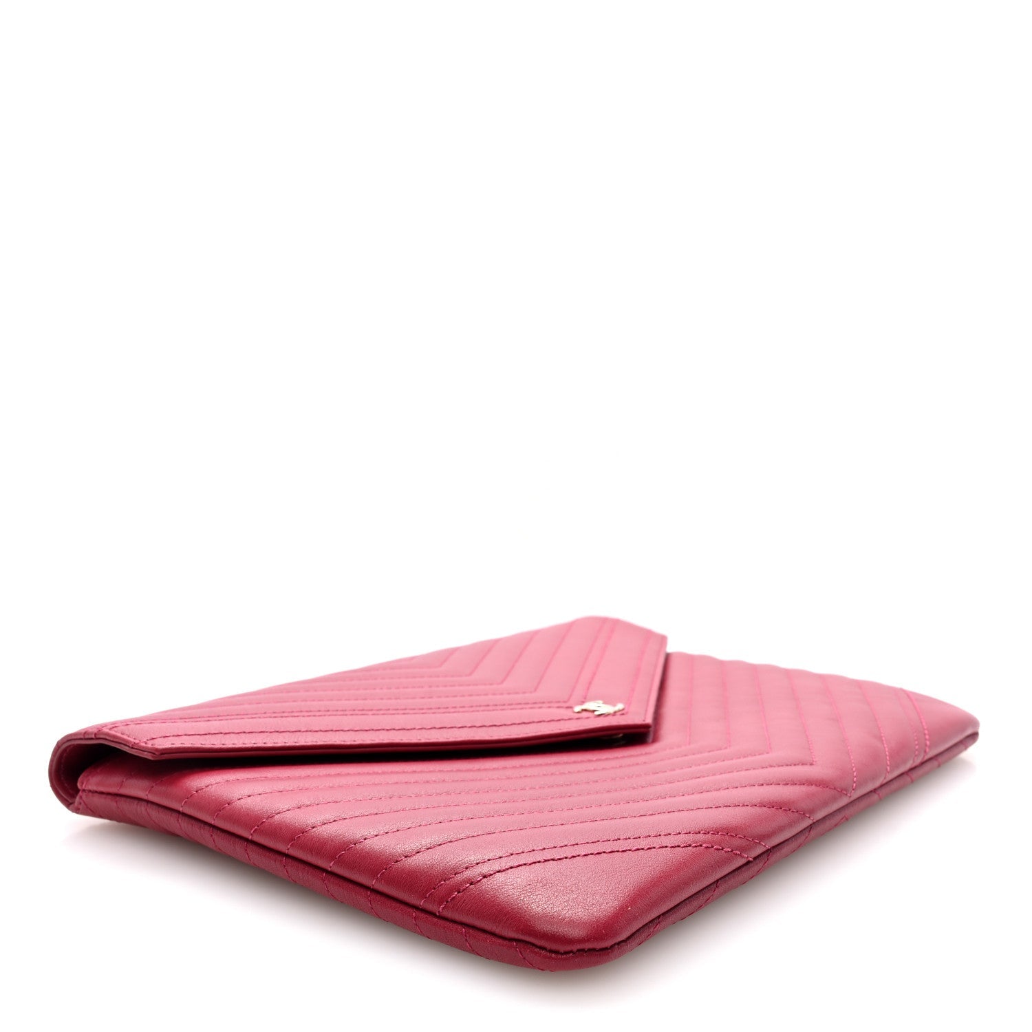 Calfskin Chevron Quilted Small Envelope Clutch Dark Pink