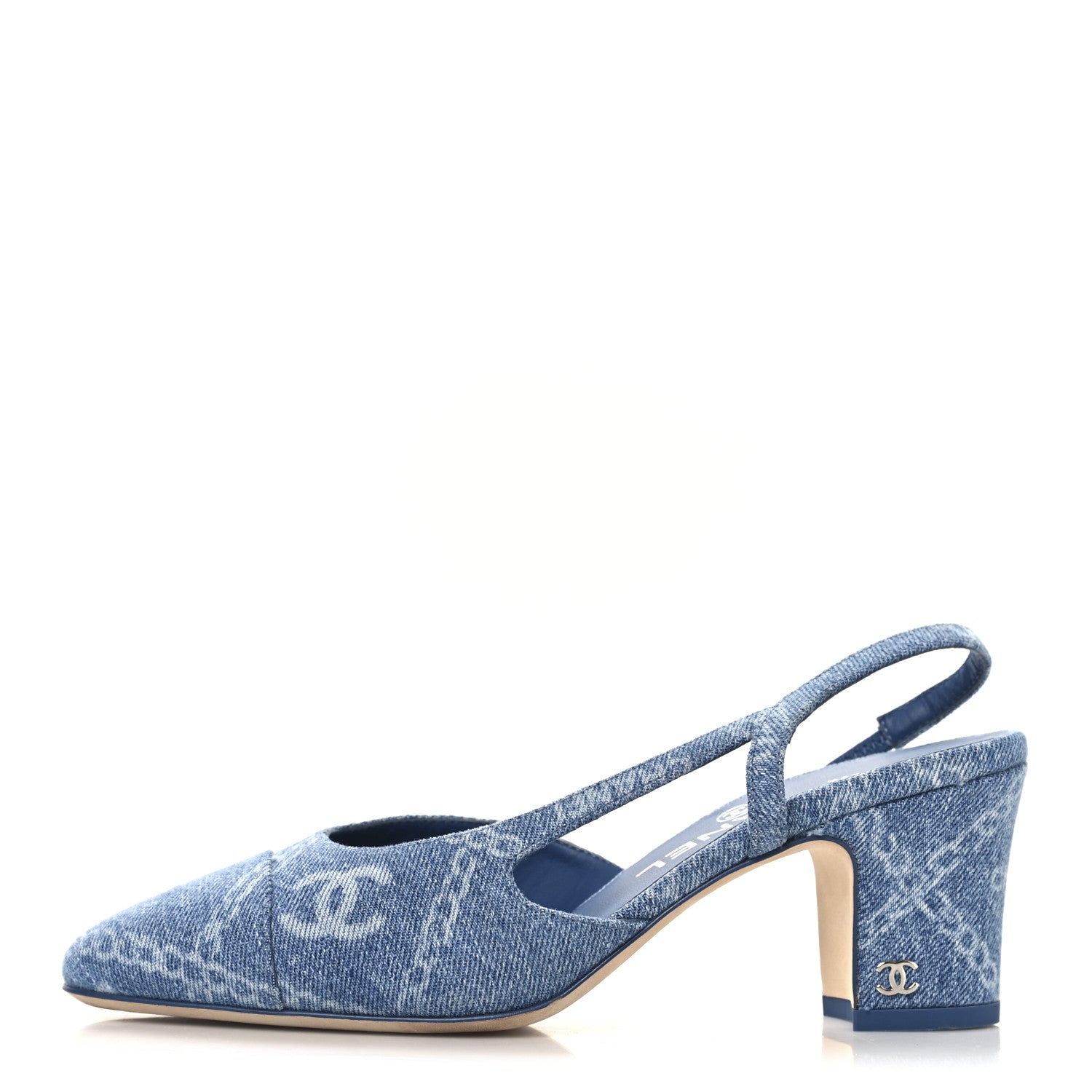 Denim Cap Toe Denim Slingback Pumps 36 Blue