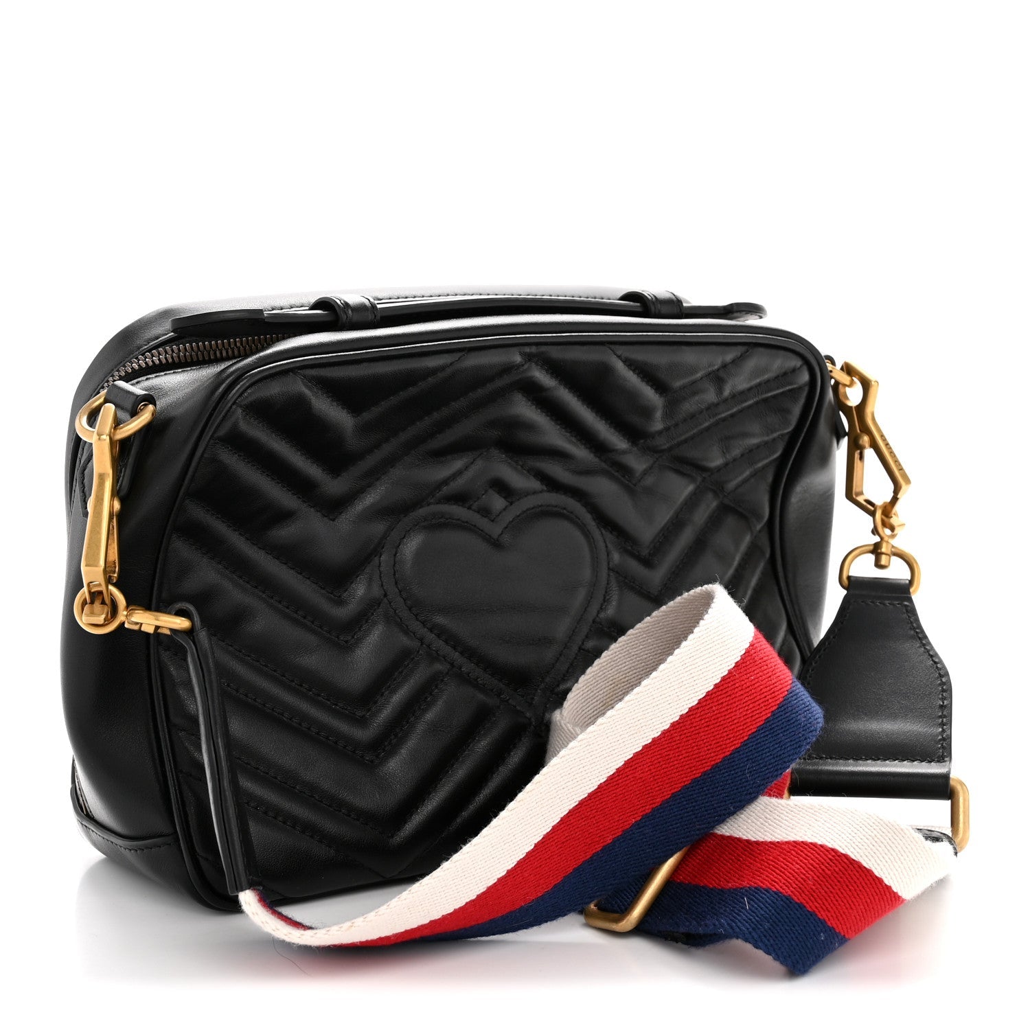 Calfskin Matelasse Sylvie Web Small GG Marmont Top Handle Shoulder Bag Black