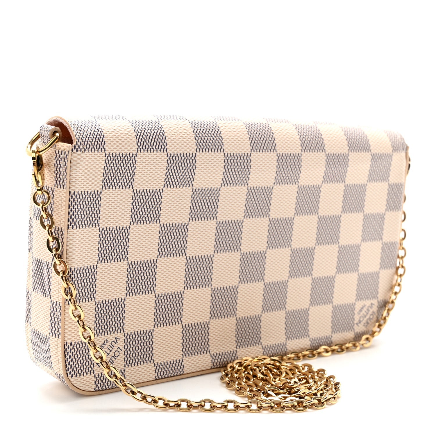 Damier Azur Pochette Felicie Chain Wallet Rose Ballerine