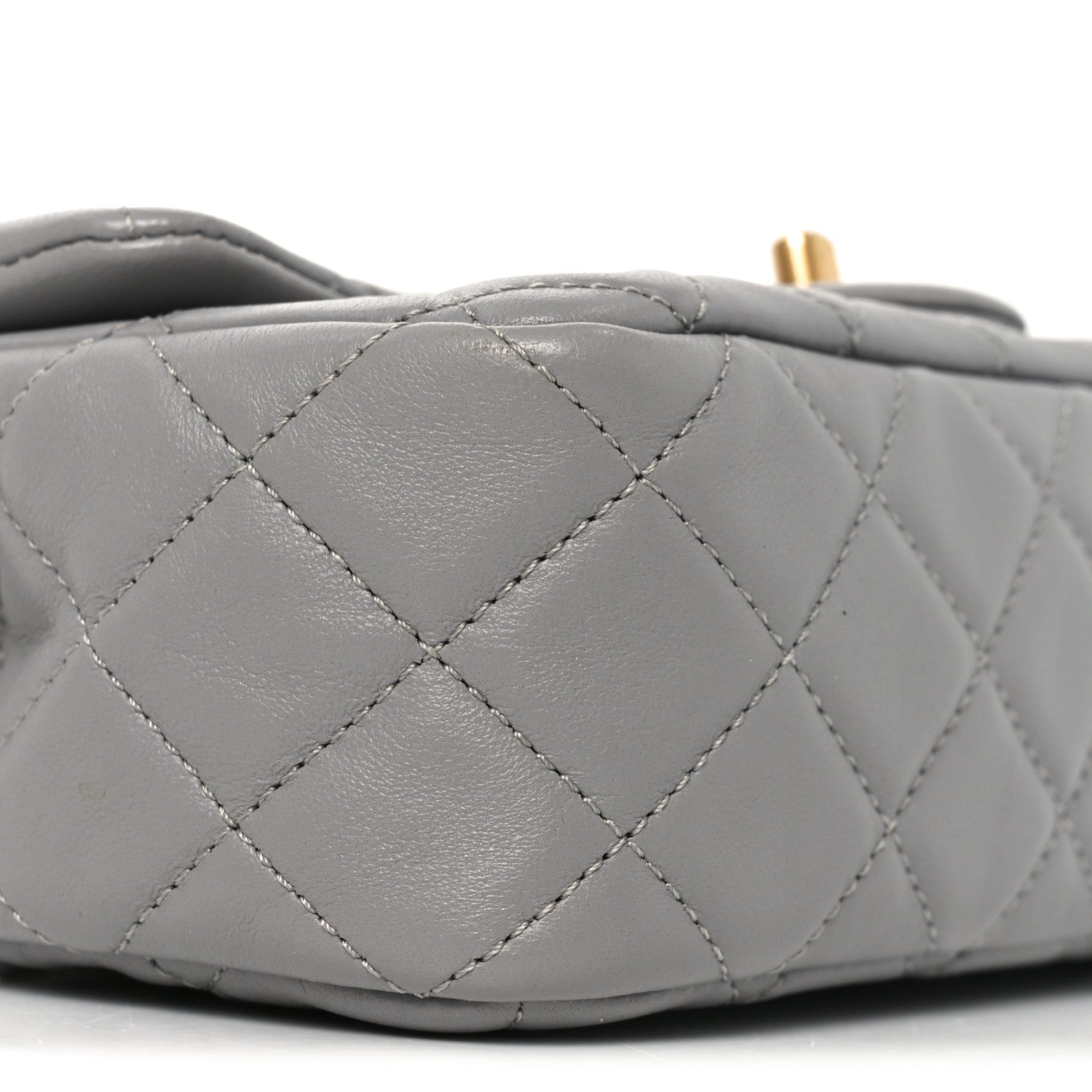Lambskin Quilted Mini Rectangular Pearl Crush Flap Grey
