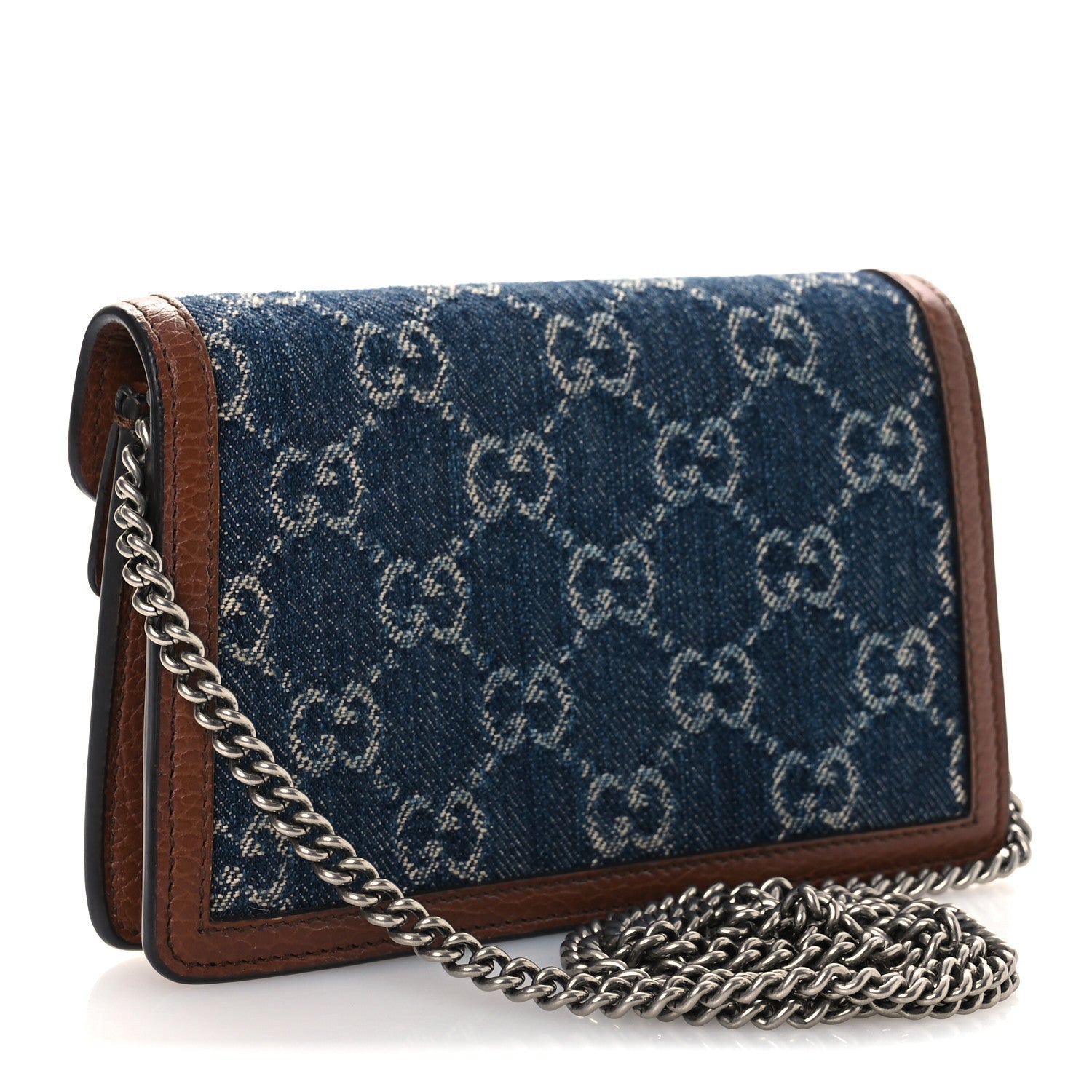 New Denim GG Monogram Dollar Calfskin Enamel Super Mini Dionysus Shoulder Bag Blue Tea Cuir Epilog Electric Blue