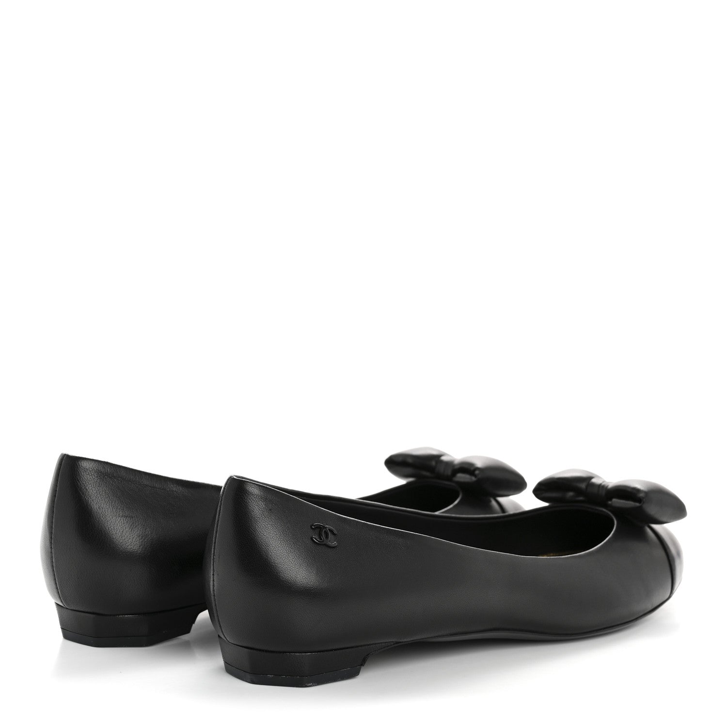 Lambskin CC Cap Toe Bow Ballerina Flats 39.5 Black