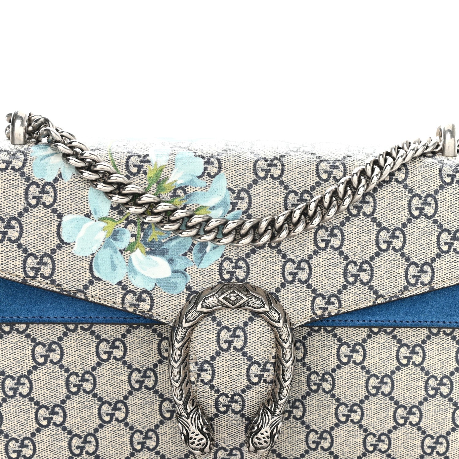 GG Supreme Monogram Blooms Small Dionysus Shoulder Bag Beige Navy Vintage Blue