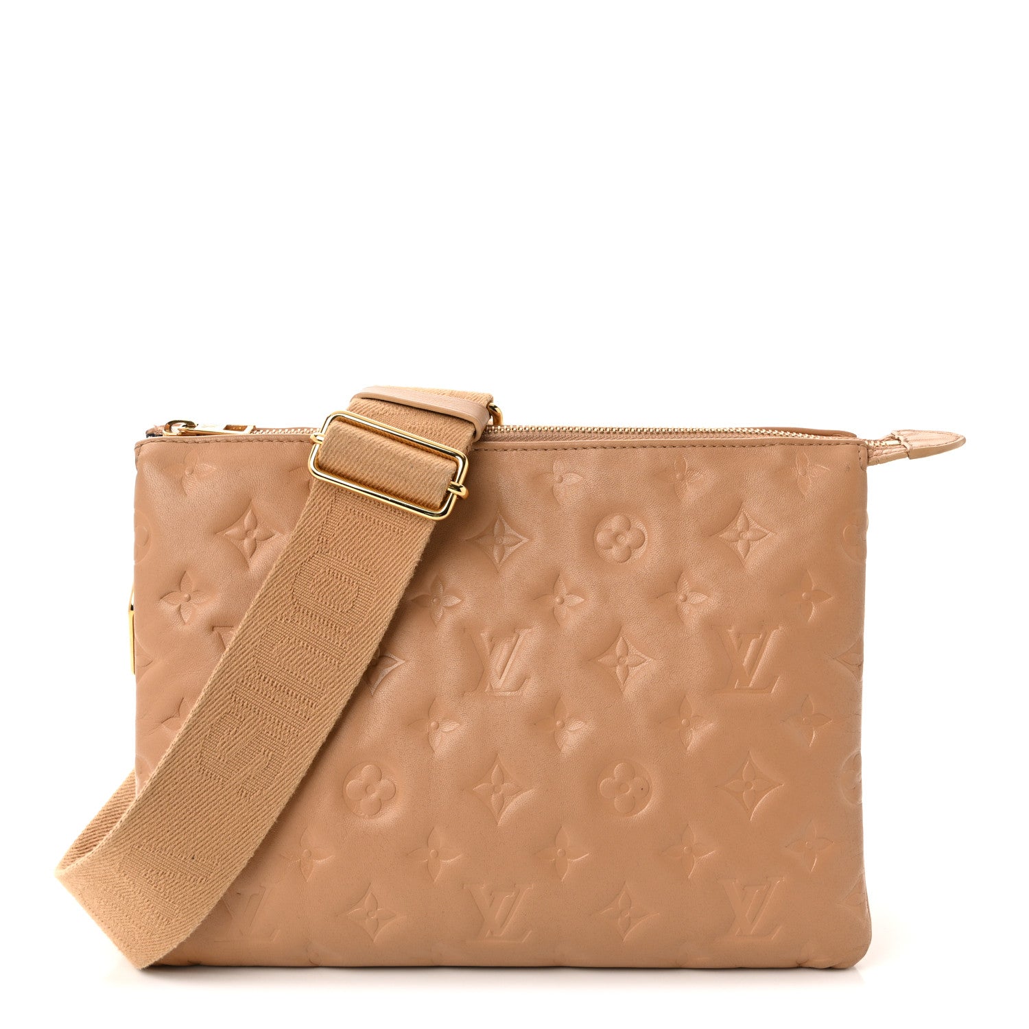 Lambskin Embossed Monogram Coussin PM Camel