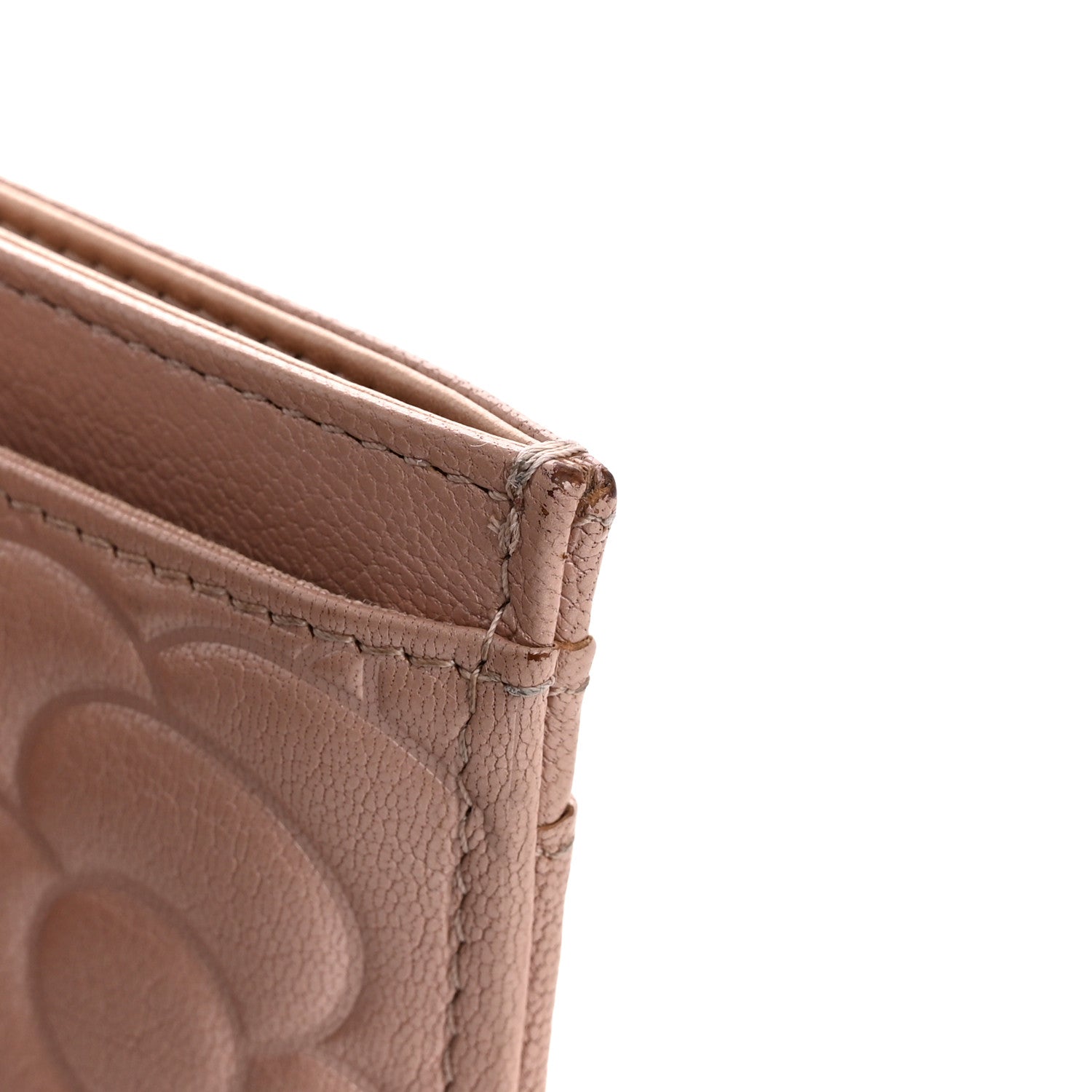 Goatskin Camellia Embossed Card Holder Light Pink