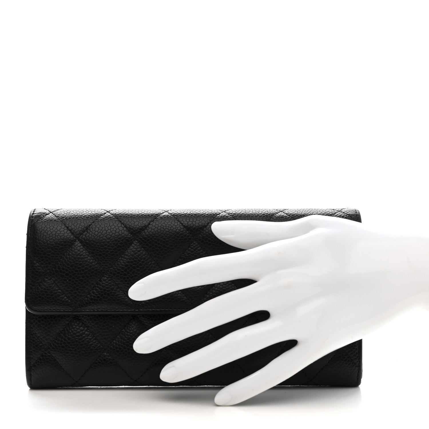 Caviar Quilted Large Gusset Flap Wallet Black