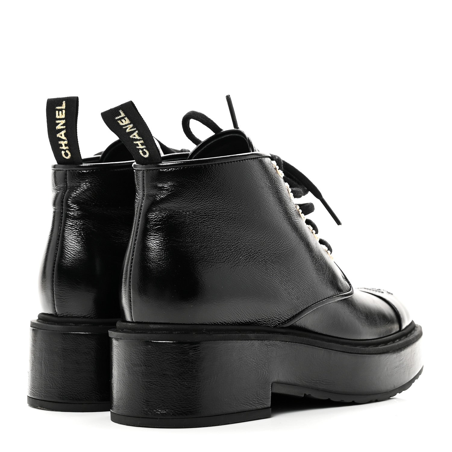 Shiny Calfskin Pearl Lace Up Combat Short Boots 38 Black
