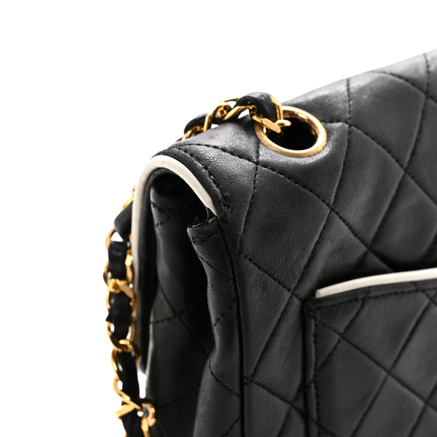 Lambskin Quilted Single Flap Black White