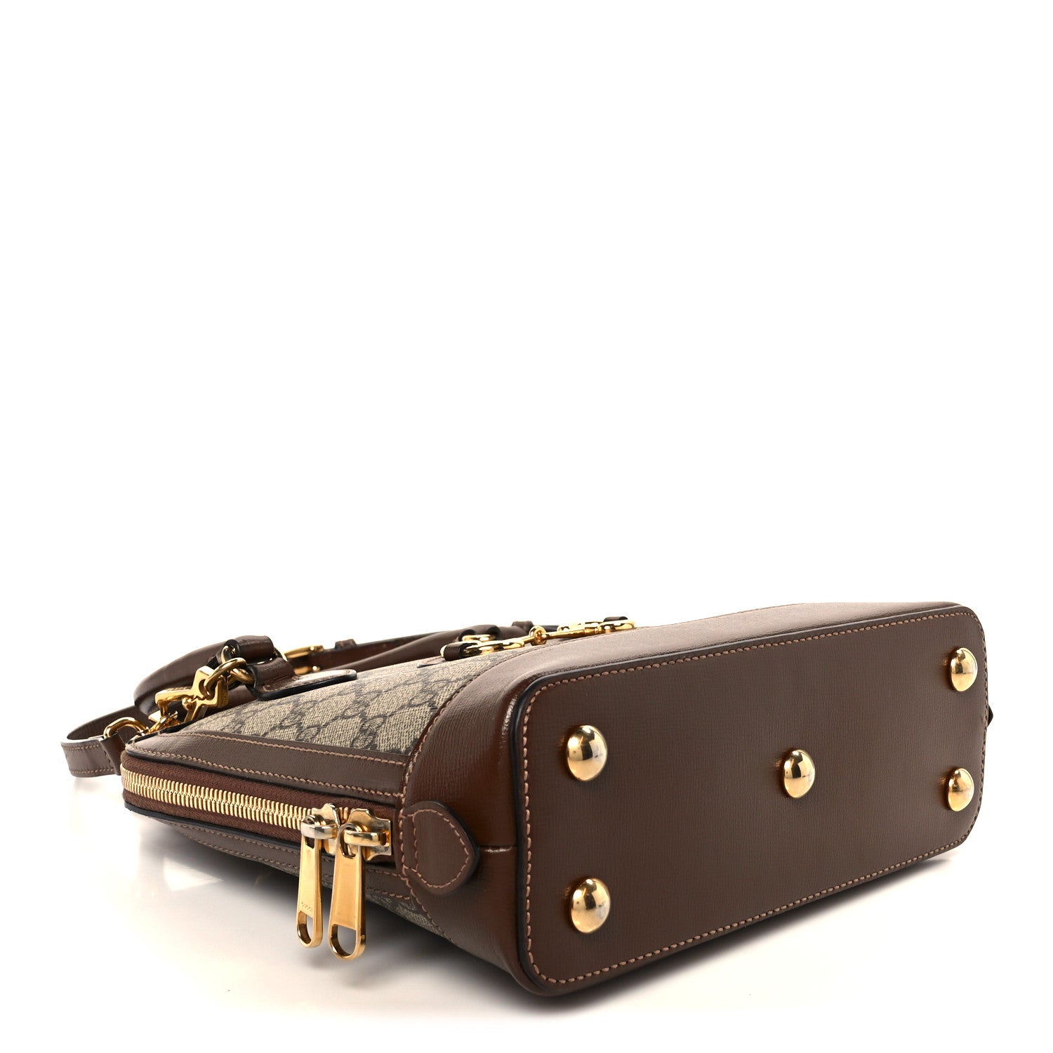 GG Supreme Monogram Azalea Calfskin Small Horsebit 1955 Top Handle Bag Beige Ebony Brown Sugar