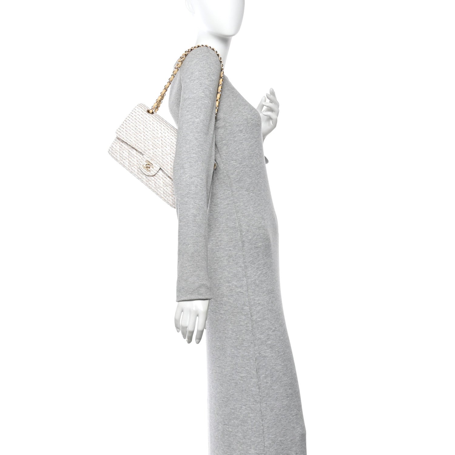 Tweed Medium Double Flap White