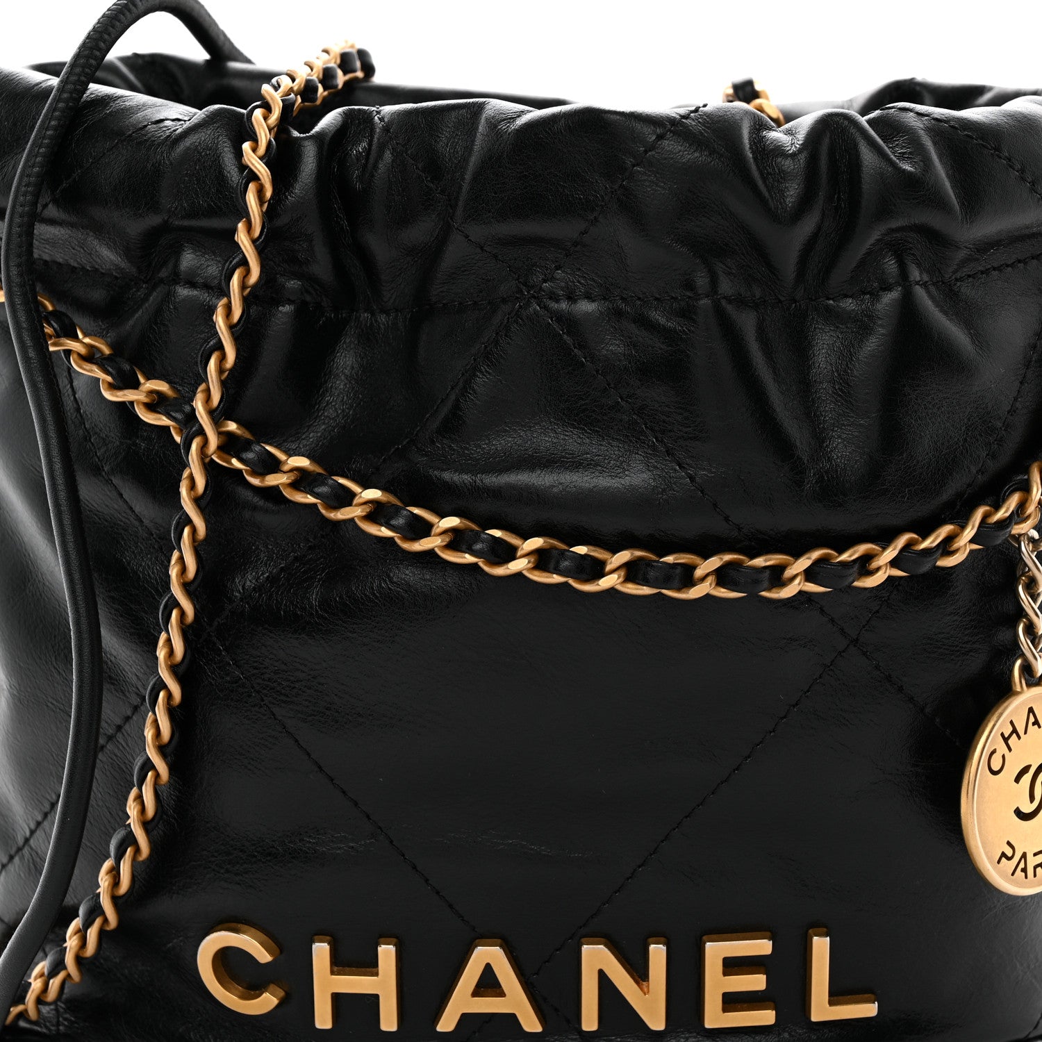 Shiny Calfskin Quilted Mini Chanel 22 Black