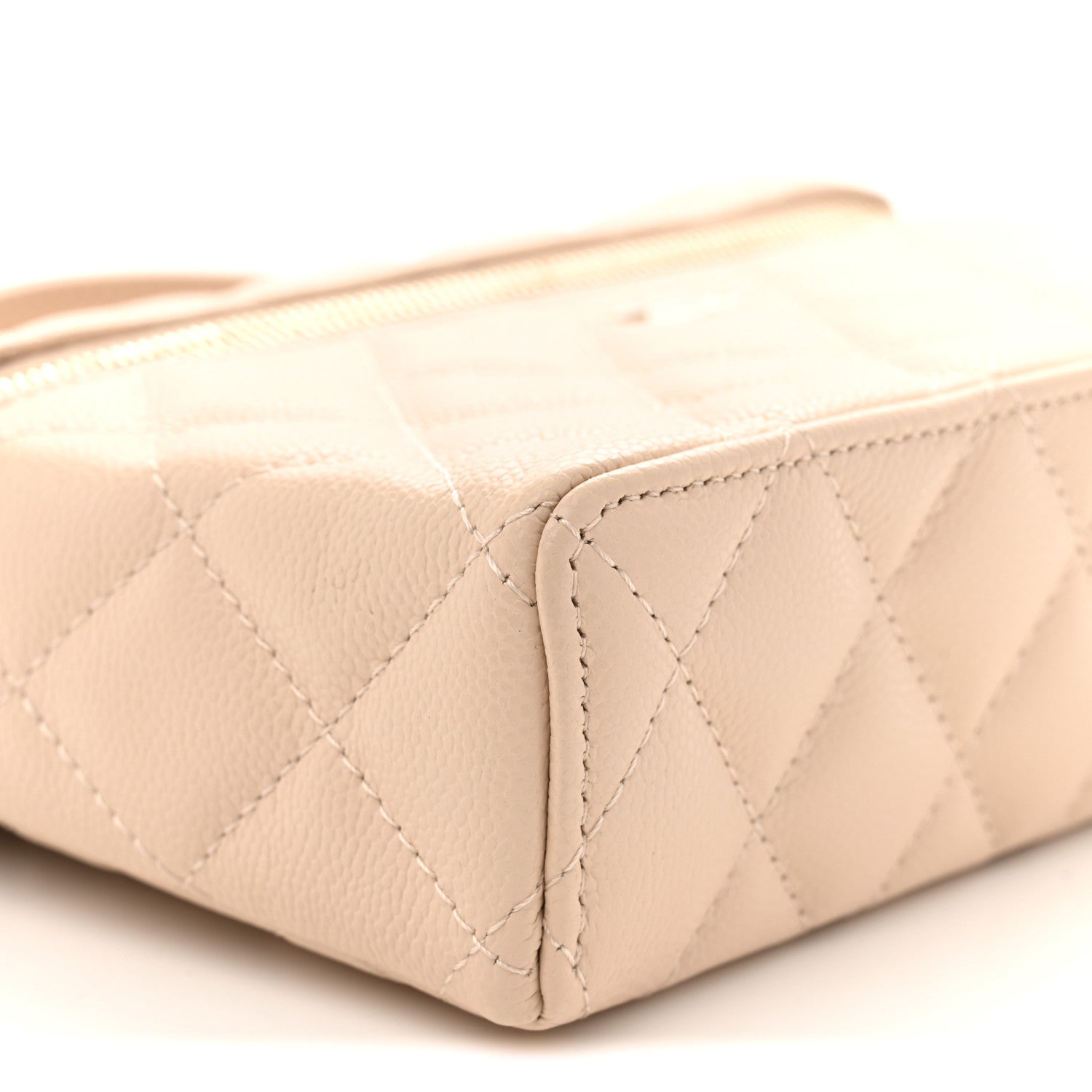 Caviar Quilted Top Handle Slim Vanity With Chain Beige