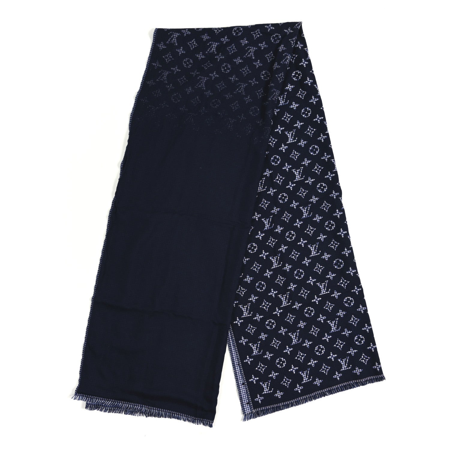 Wool Monogram Houndstooth Scarf Blue