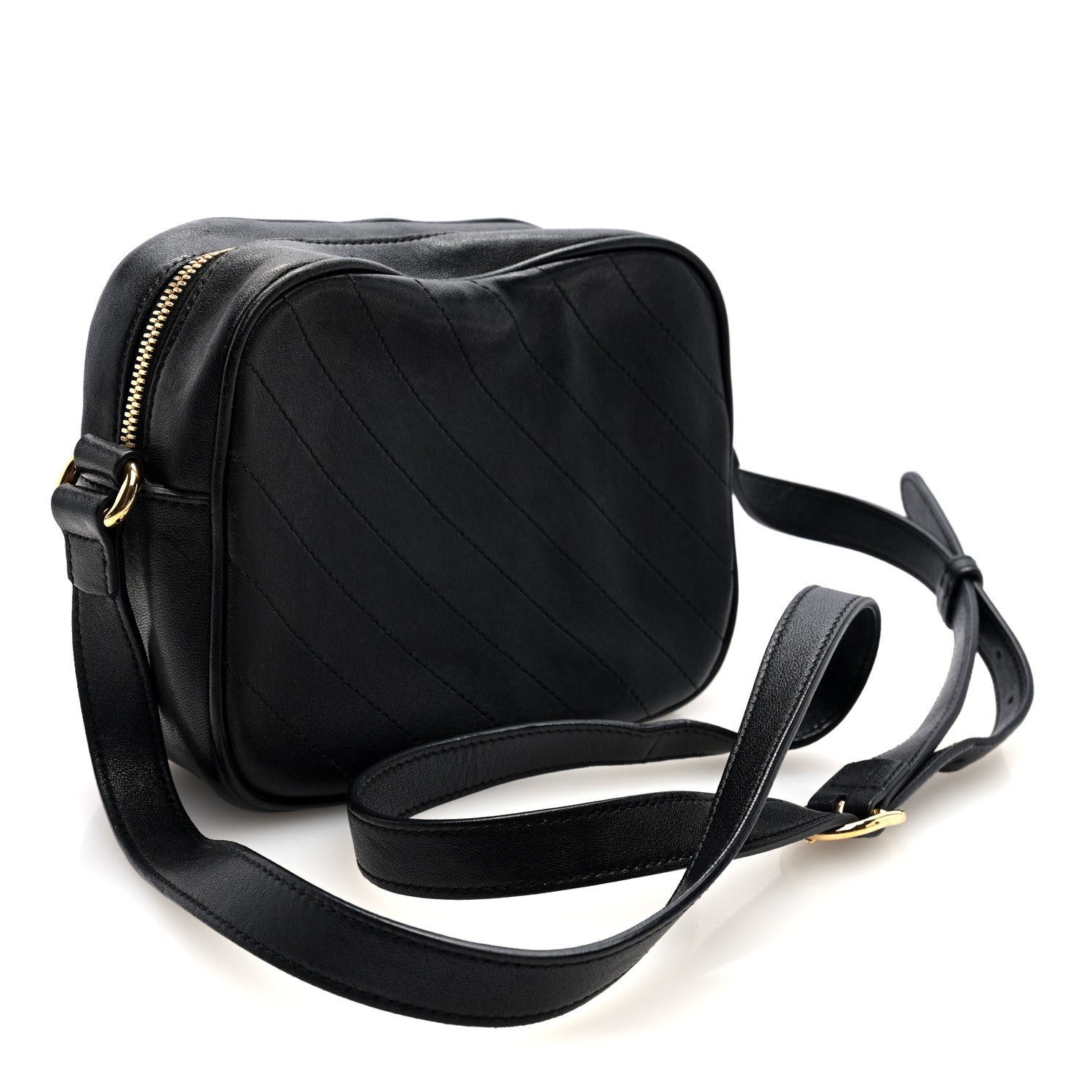 Sakai Be Green Calfskin Diagonal Stitched Small Blondie Shoulder Bag Black