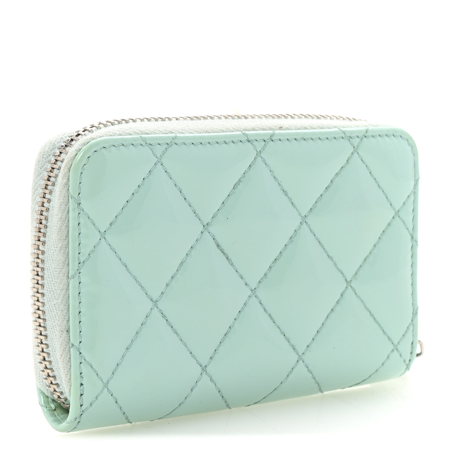 Patent Calfskin Quilted Zip Coin Purse Light Green
