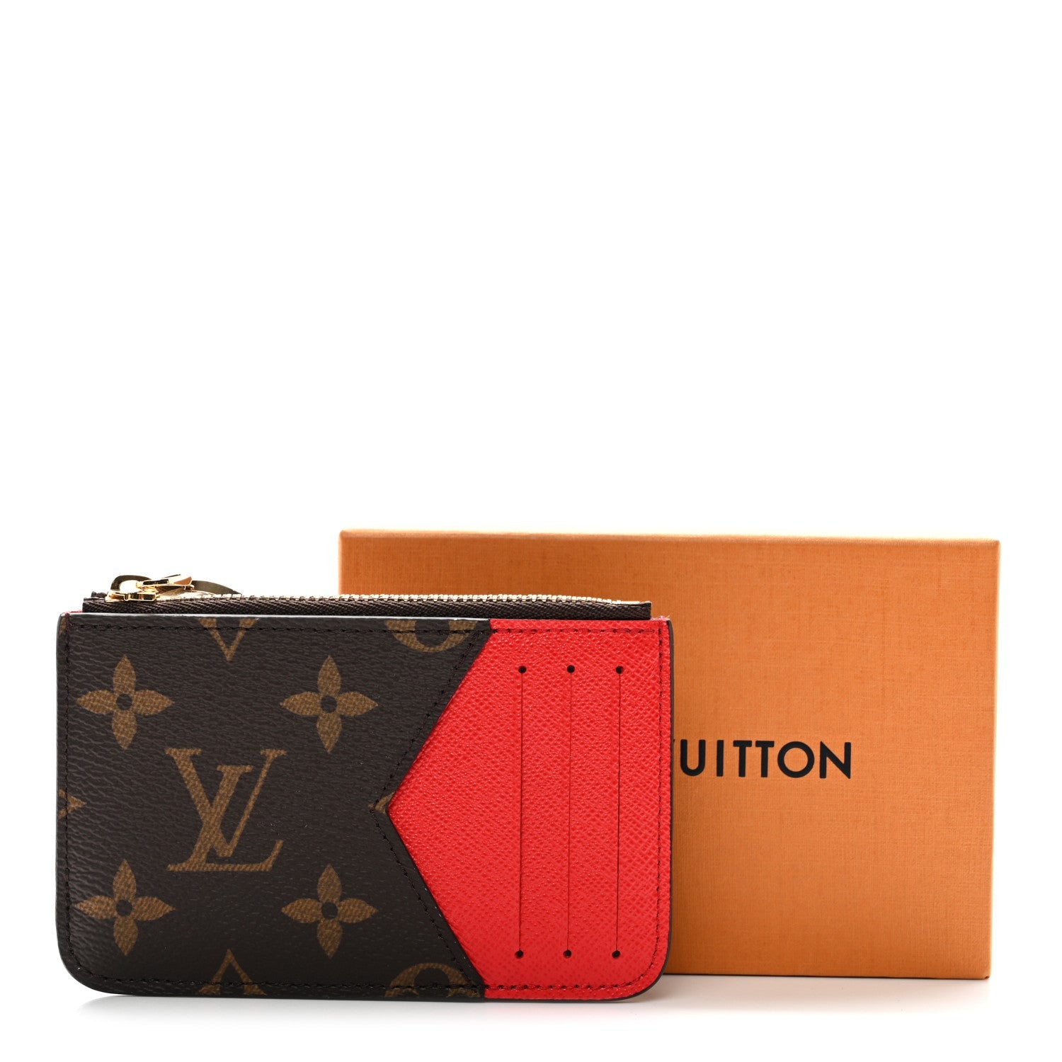 Monogram Zipped Romy Card Holder Red