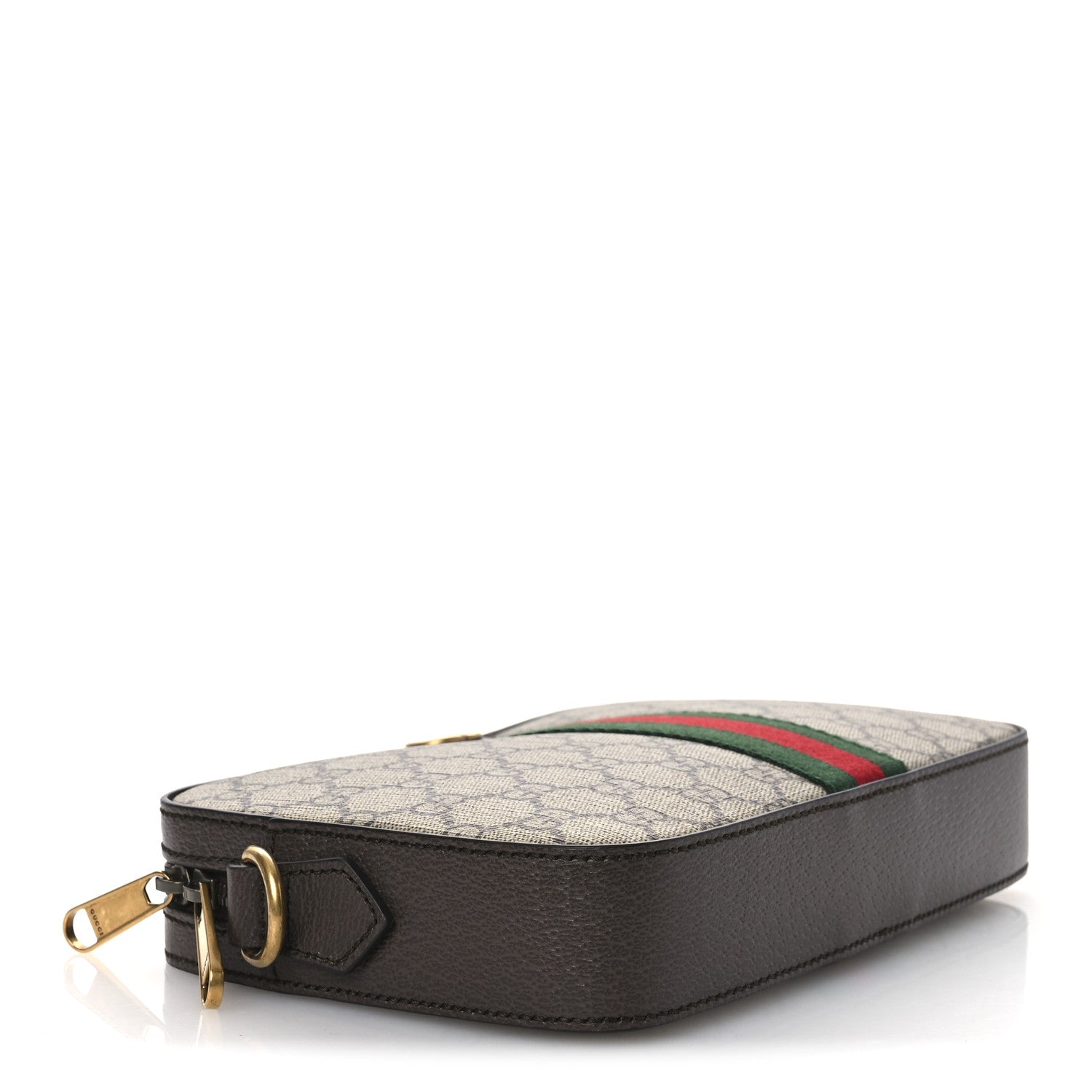 GG Supreme Monogram Textured Dollar Calfskin Web Ophidia Wristlet Shoulder Bag Beige Ebony New Acero