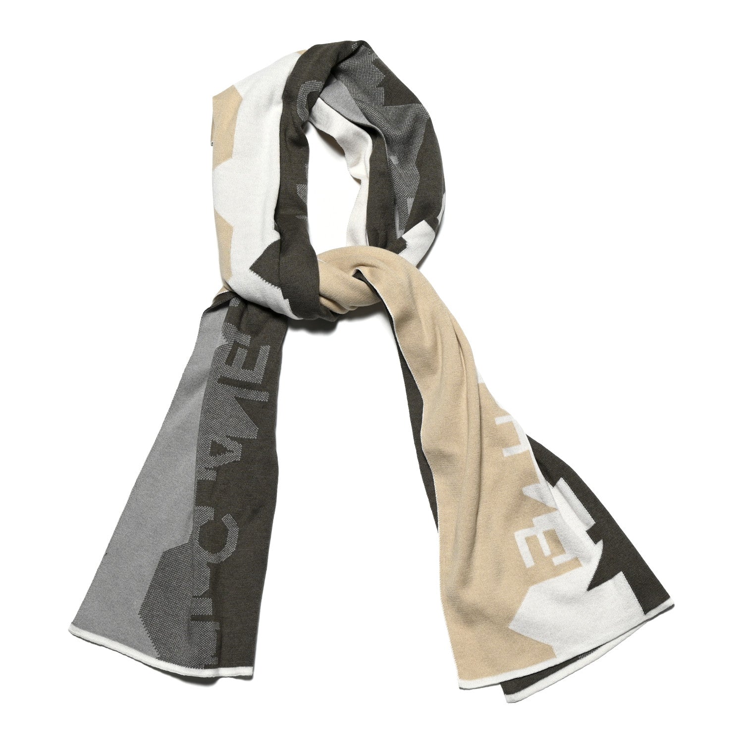 Knit Logo Printed Stole  Beige