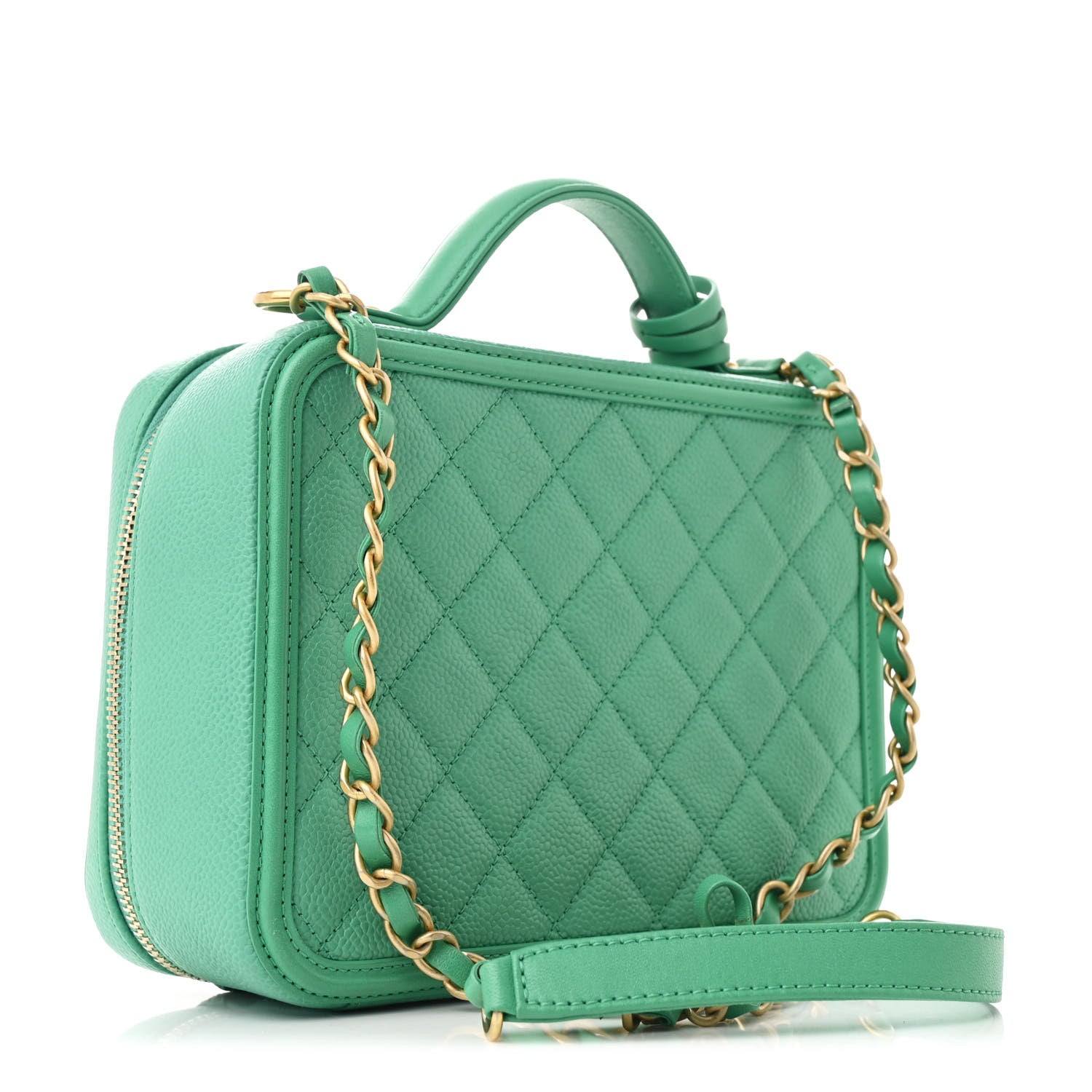 Caviar Quilted Medium CC Filigree Vanity Case Green
