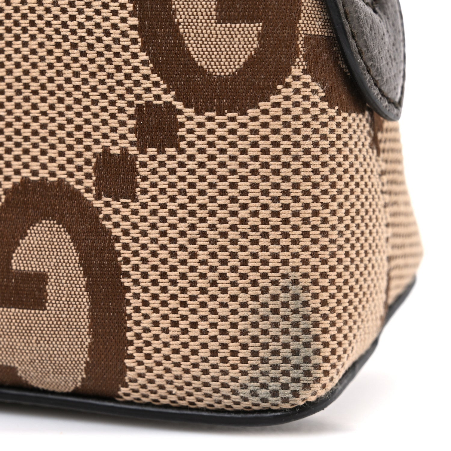 Monogram Jumbo GG Textured Dollar Calfskin Web Small Ophidia Dome Shoulder Bag Camel Ebony New Acero