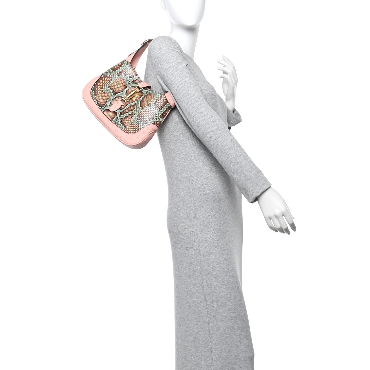 Snakeskin Ostrich Calfskin Small Jackie 1961 Hobo Pink Multicolor