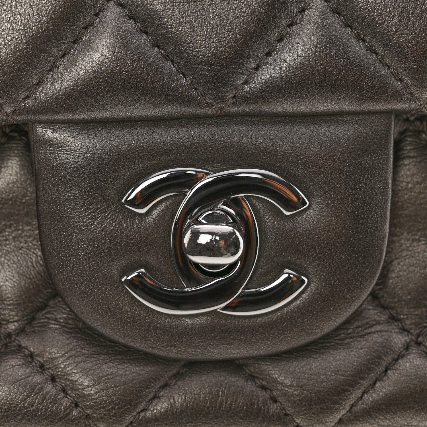 Metallic Lambskin Quilted Mini Rectangular Flap Ruthenium