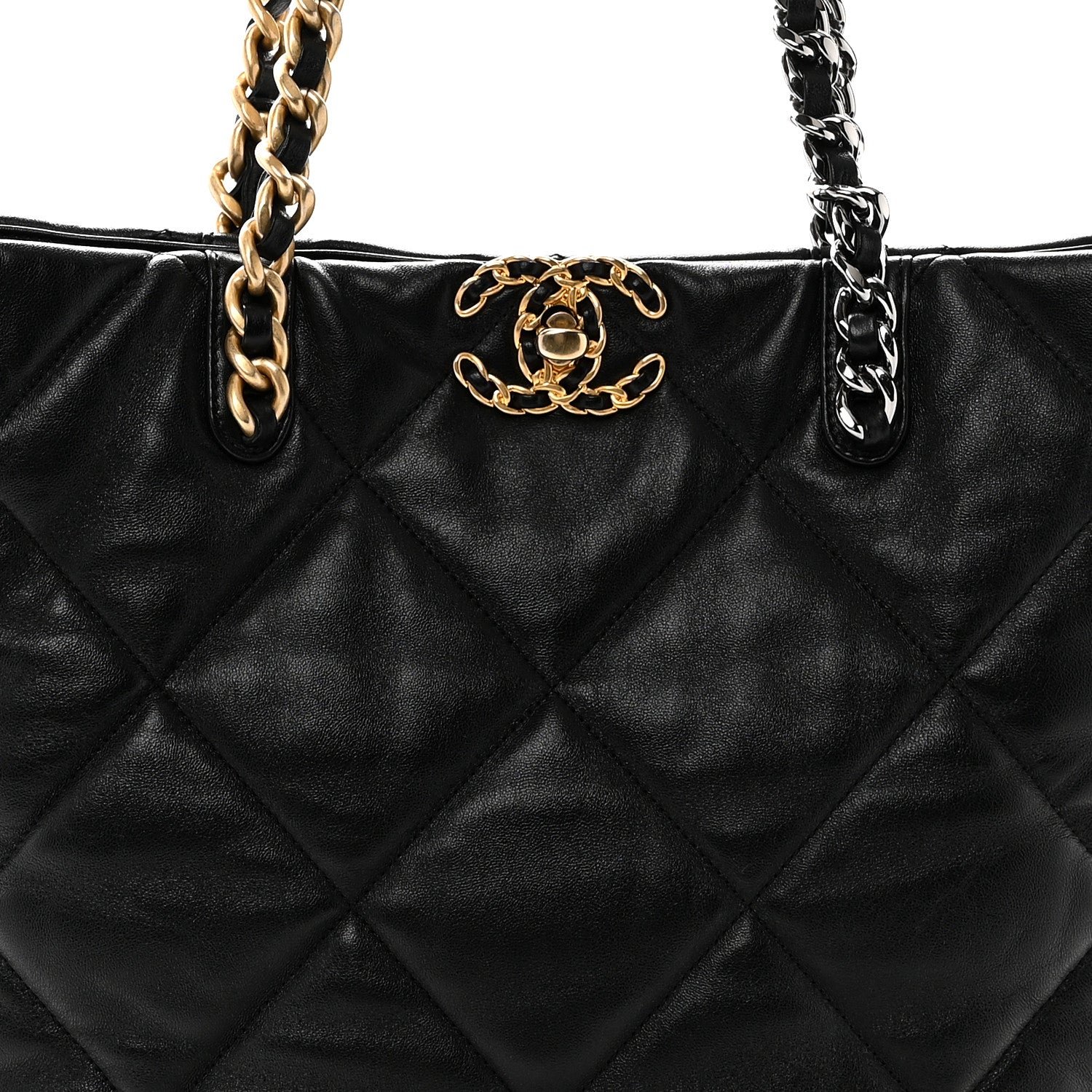 Lambskin Quilted Chanel 19 Shopping Bag Black