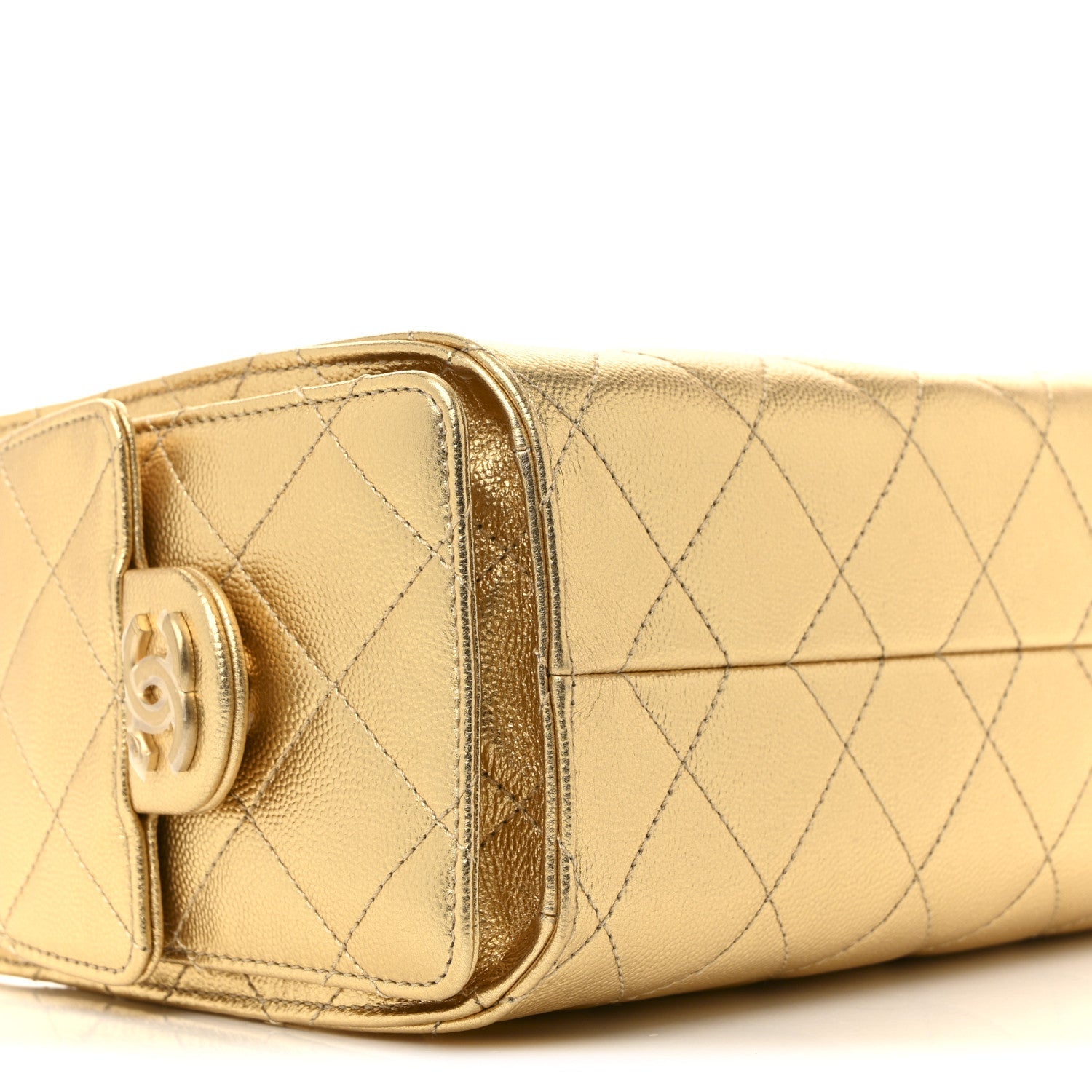 Metallic Caviar Quilted Mini Chanel 25 Handbag Gold