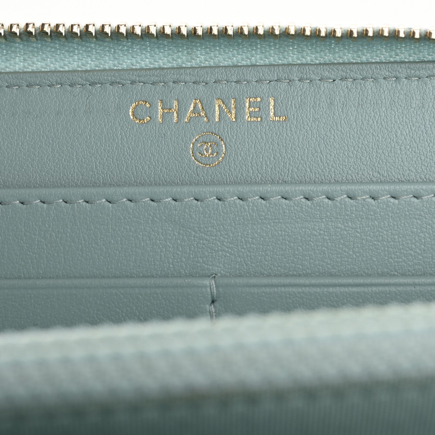 Caviar Quilted Large Filigree Zip Around Wallet Blue