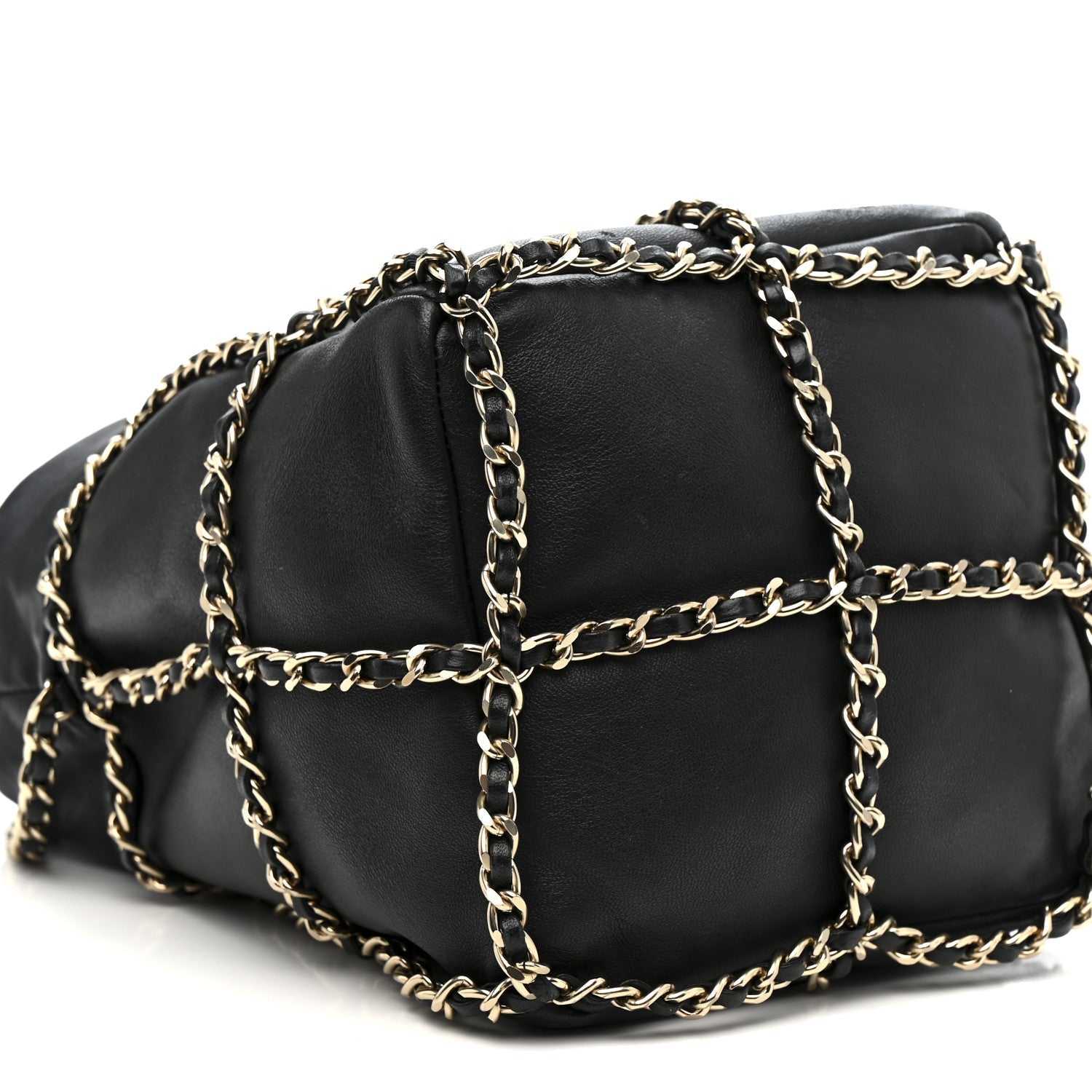 Lambskin Bucket Chain Drawstring Bag Black