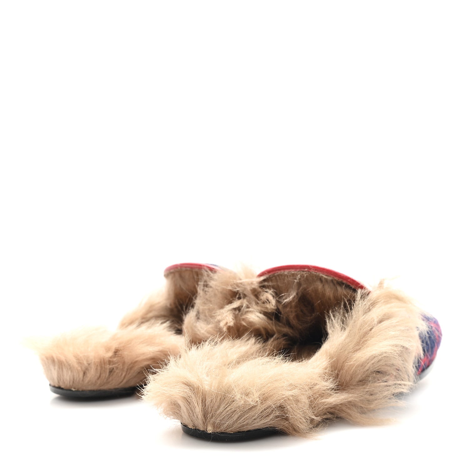Covered Wool Big GG Monogram Fur Womens Princetown Slippers 36 Blue Red Butterscotch