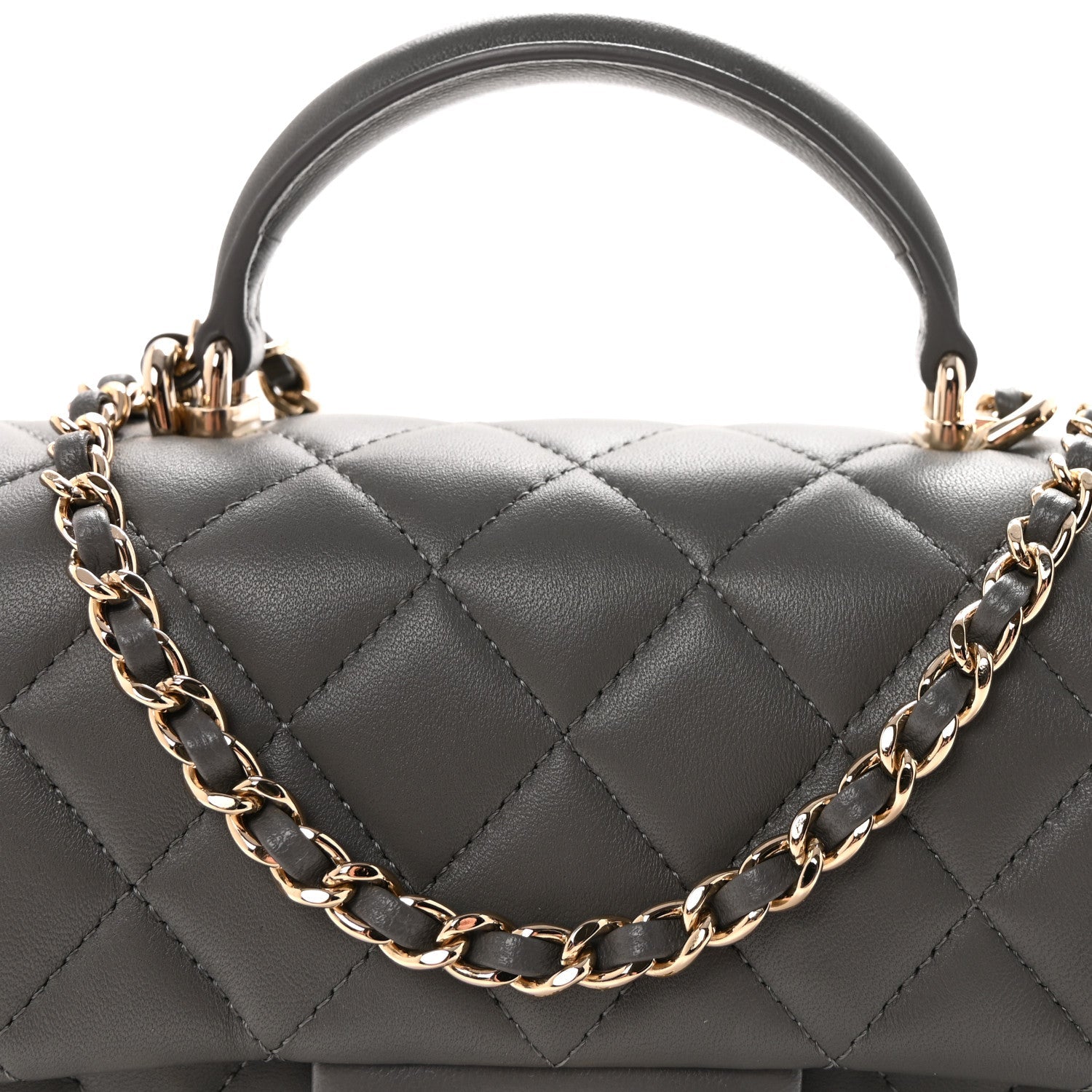 Lambskin Quilted Mini Top Handle Rectangular Flap Dark Grey