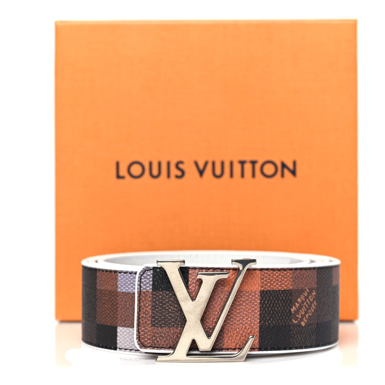 Calfskin Cowmooflage 40mm LV Initiales Reversible 110 44 Belt Brown