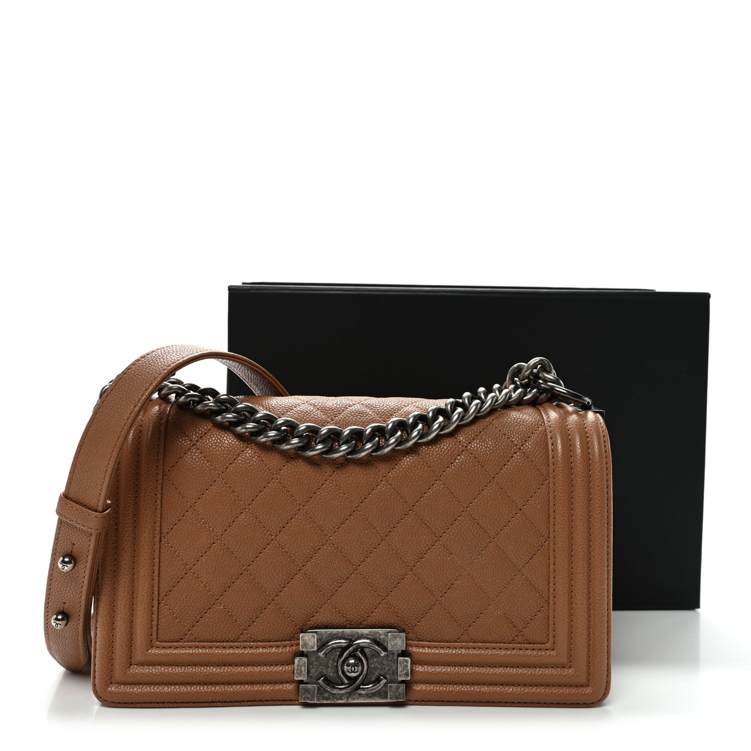 Caviar Quilted Medium Boy Flap Light Brown