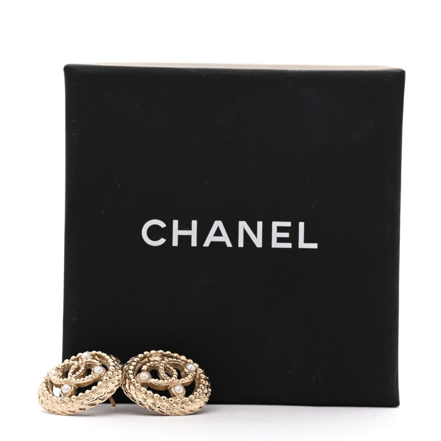 Pearl CC Round Rope Earrings Gold