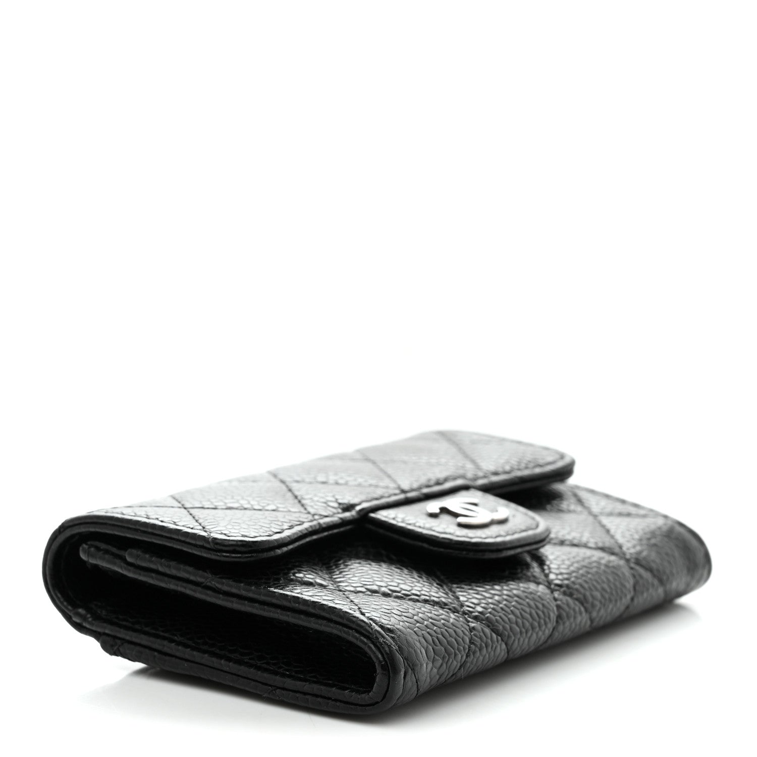 Caviar Quilted Flap Card Holder Wallet Black