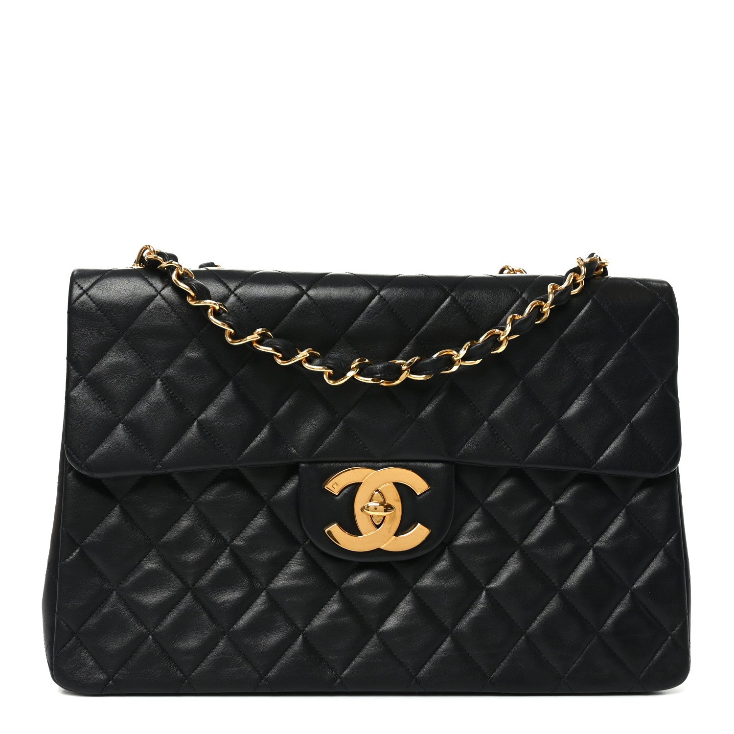Lambskin Quilted XL Jumbo Single Flap Black