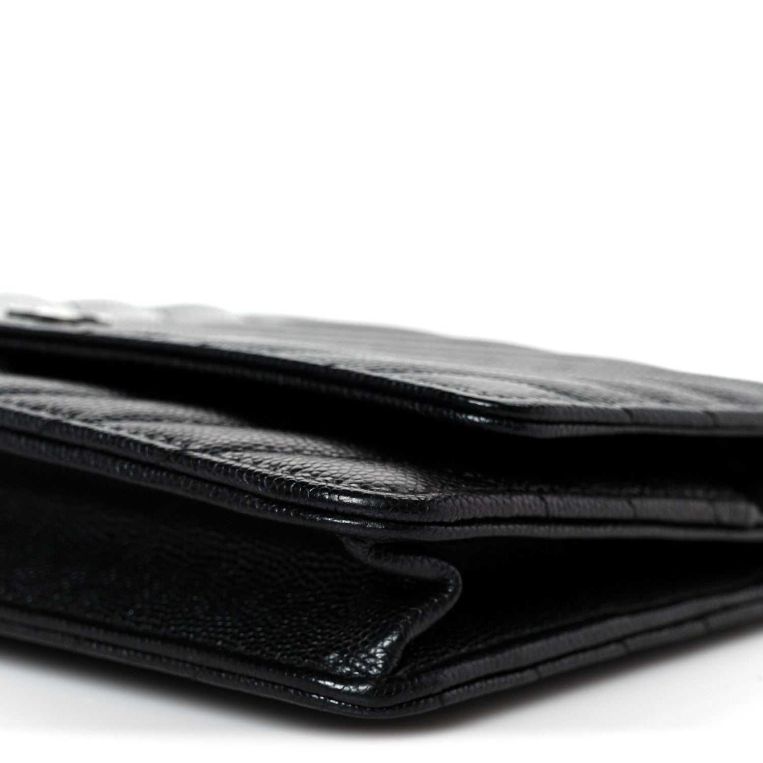 Iridescent Caviar Chevron Quilted Wallet On Chain WOC Black