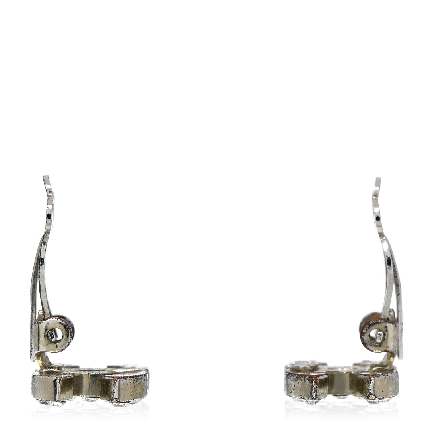 Crystal CC Clip on Earrings Silver