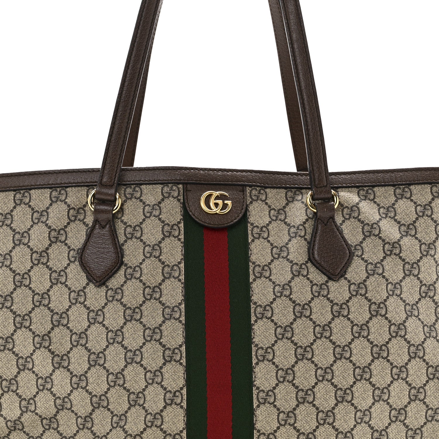 GG Supreme Monogram Textured Calfskin Web Medium Ophidia Shopping Tote Beige Ebony New Acero