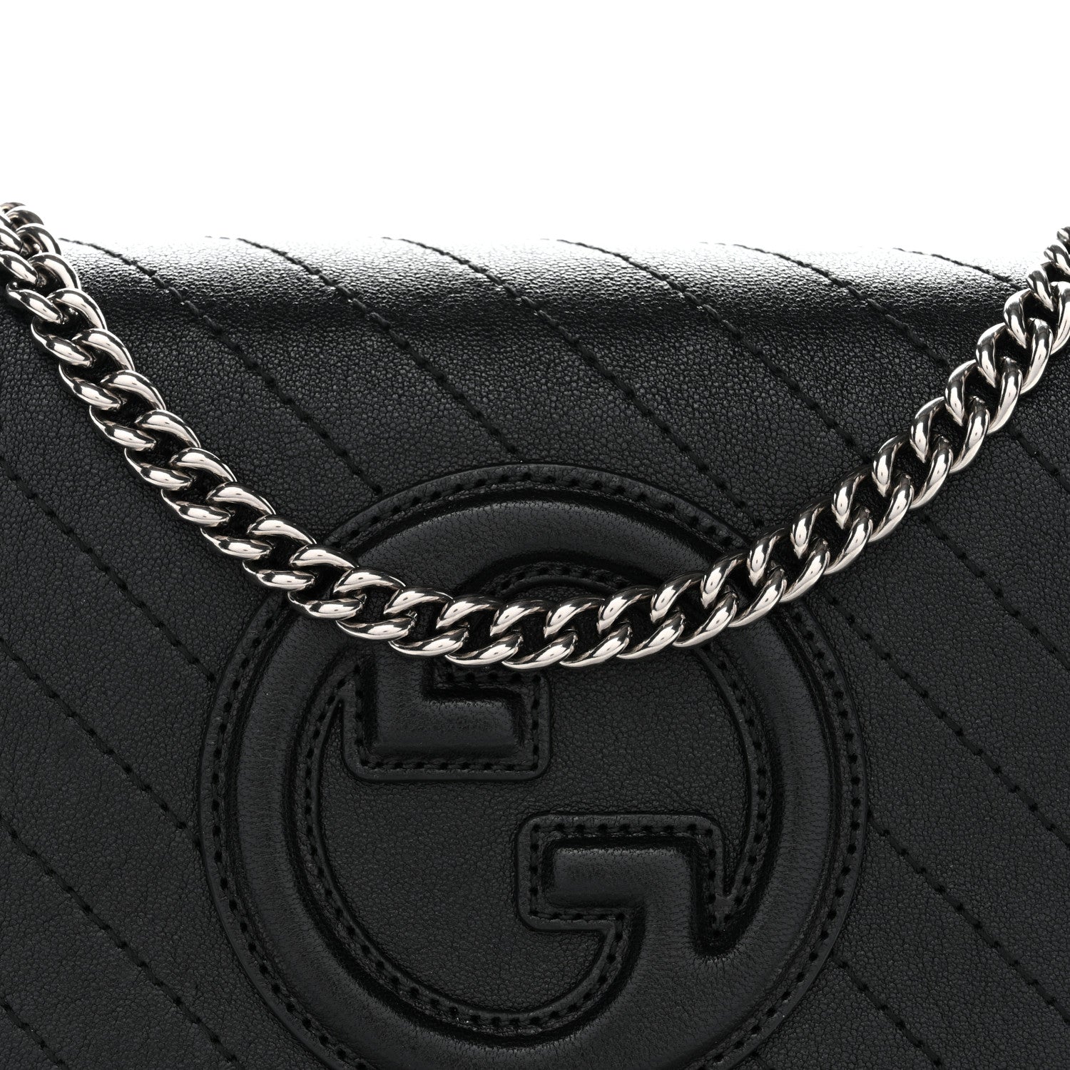 Sakai Be Green Calfskin Diagonal Stitched Blondie Wallet on Chain Black
