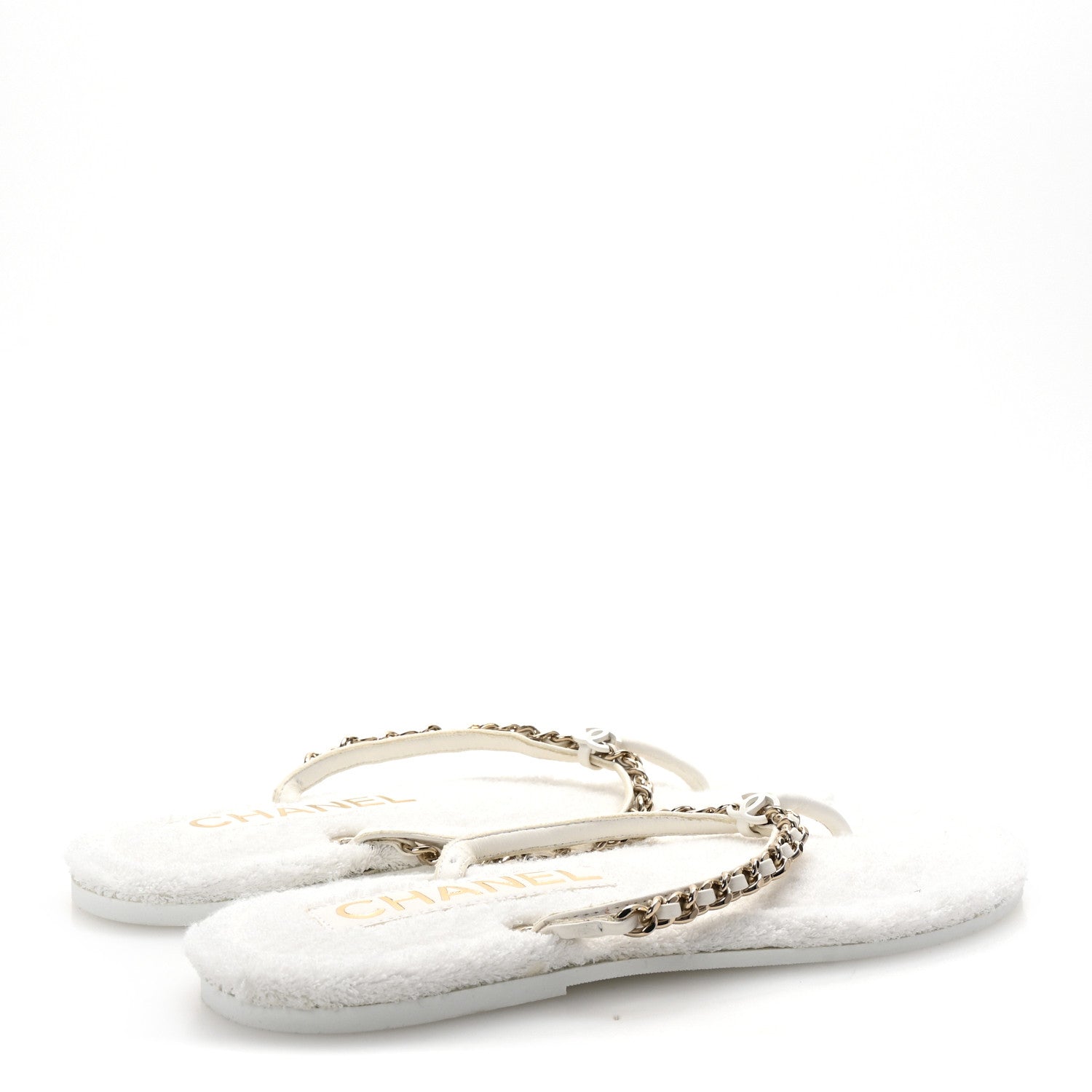 Lambskin Terry Cloth CC Chain Thong Sandals 36 White