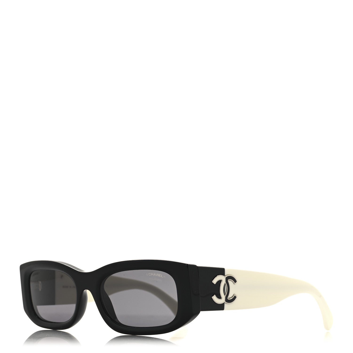 Acetate Polarized Rectangle Sunglasses 5525 Black White